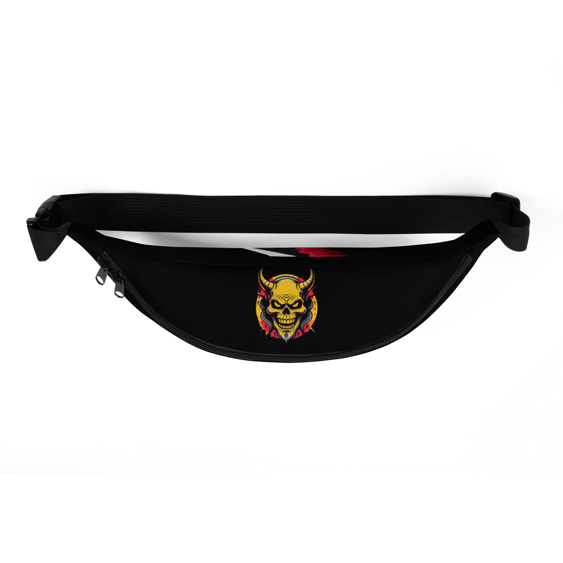 Black Devilz Athletics crossbody bag with graffiti-style devil head design and inner 666 print – streetwear fanny pack