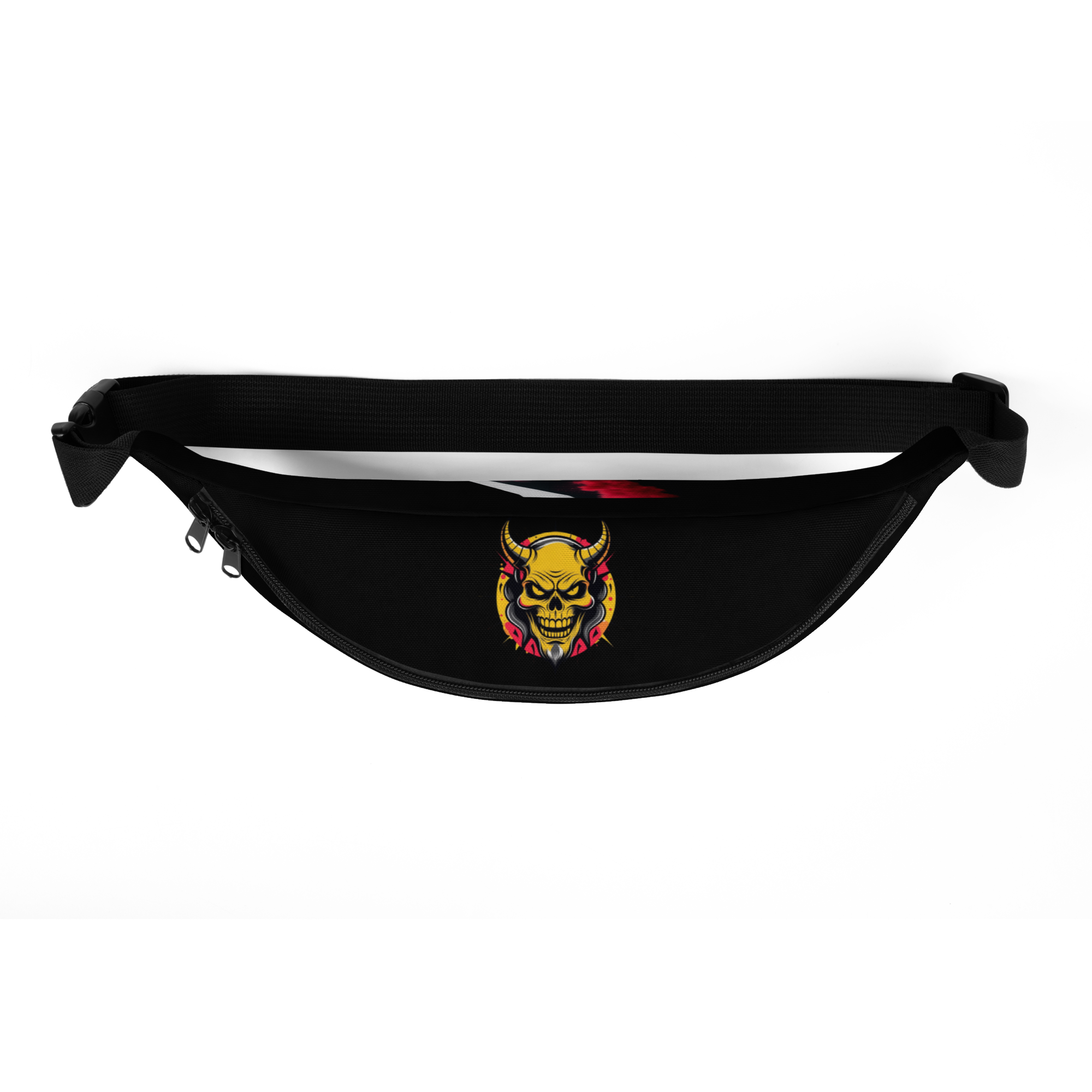 Black Devilz Athletics crossbody bag with graffiti-style devil head design and inner 666 print – streetwear fanny pack