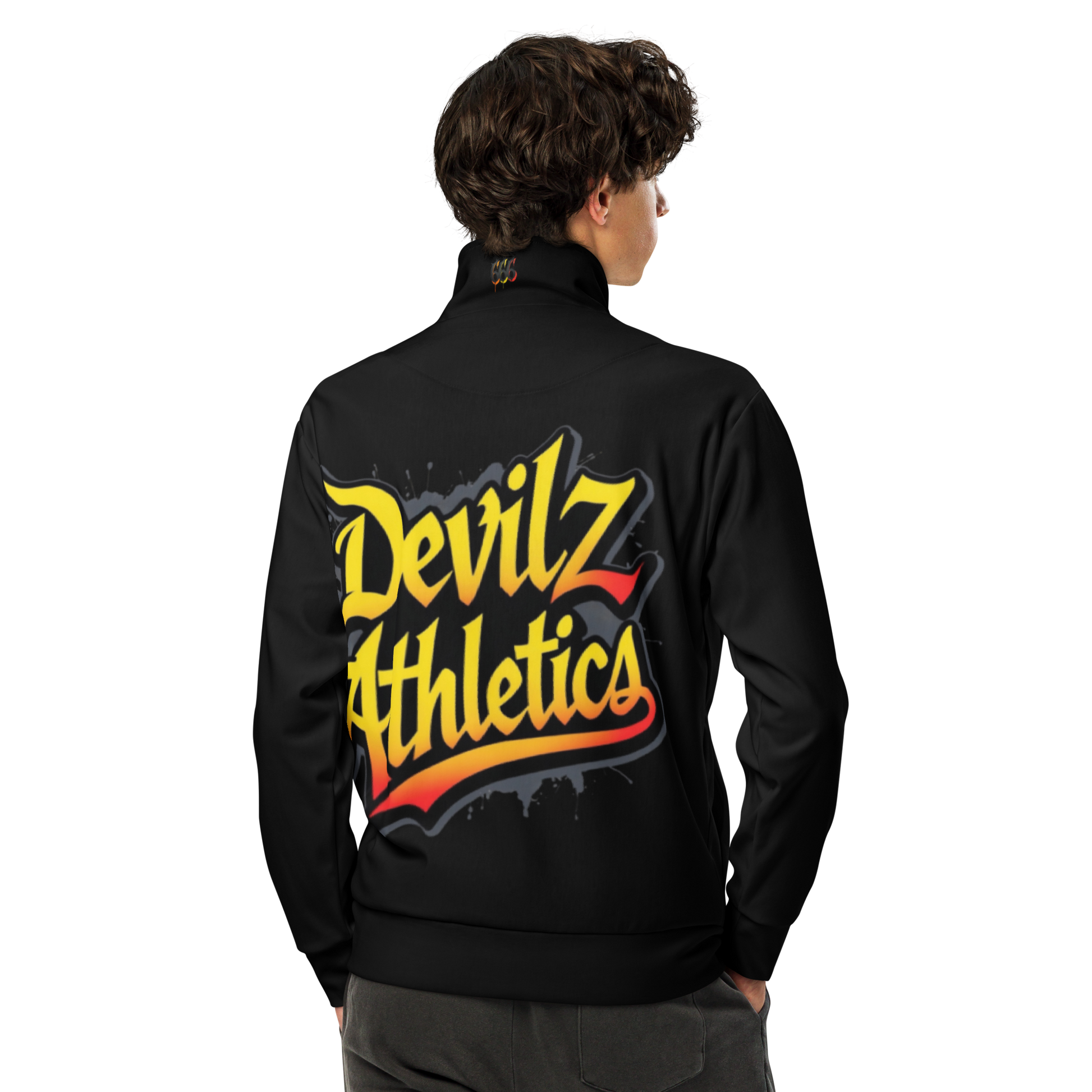 Devilz Athletics Track Jacket – Black Zip-Up Graffiti Jacket for Men & Women – Urban Recycled Gymwear with Bold Backprint by FGH Collective
