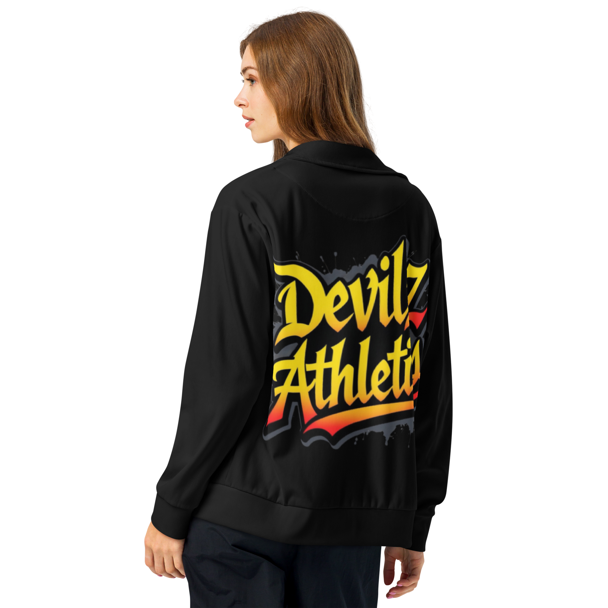 Devilz Athletics Track Jacket – Black Zip-Up Graffiti Jacket for Men & Women – Urban Recycled Gymwear with Bold Backprint by FGH Collective
