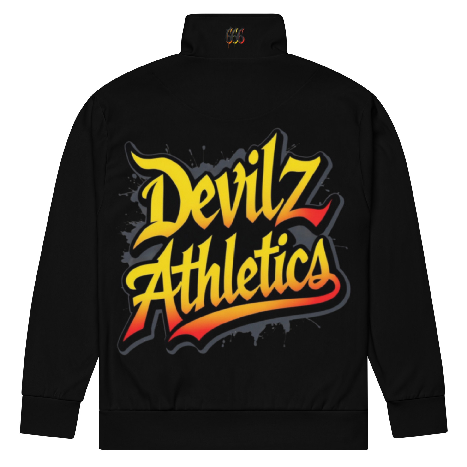 Devilz Athletics Track Jacket – Black Zip-Up Graffiti Jacket for Men & Women – Urban Recycled Gymwear with Bold Backprint by FGH Collective
