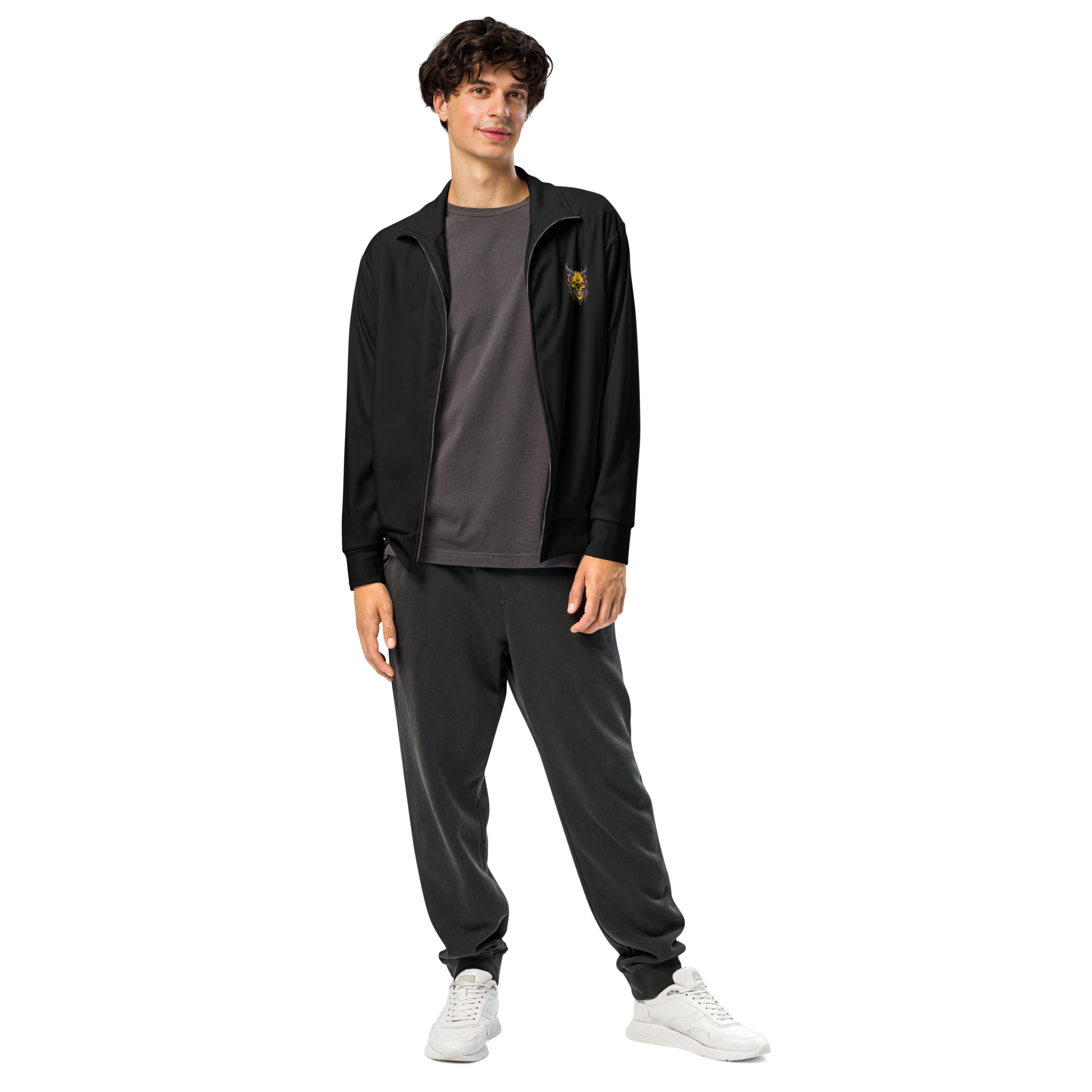 Devilz Athletics Track Jacket – Black Zip-Up Graffiti Jacket for Men & Women – Urban Recycled Gymwear with Bold Backprint by FGH Collective
