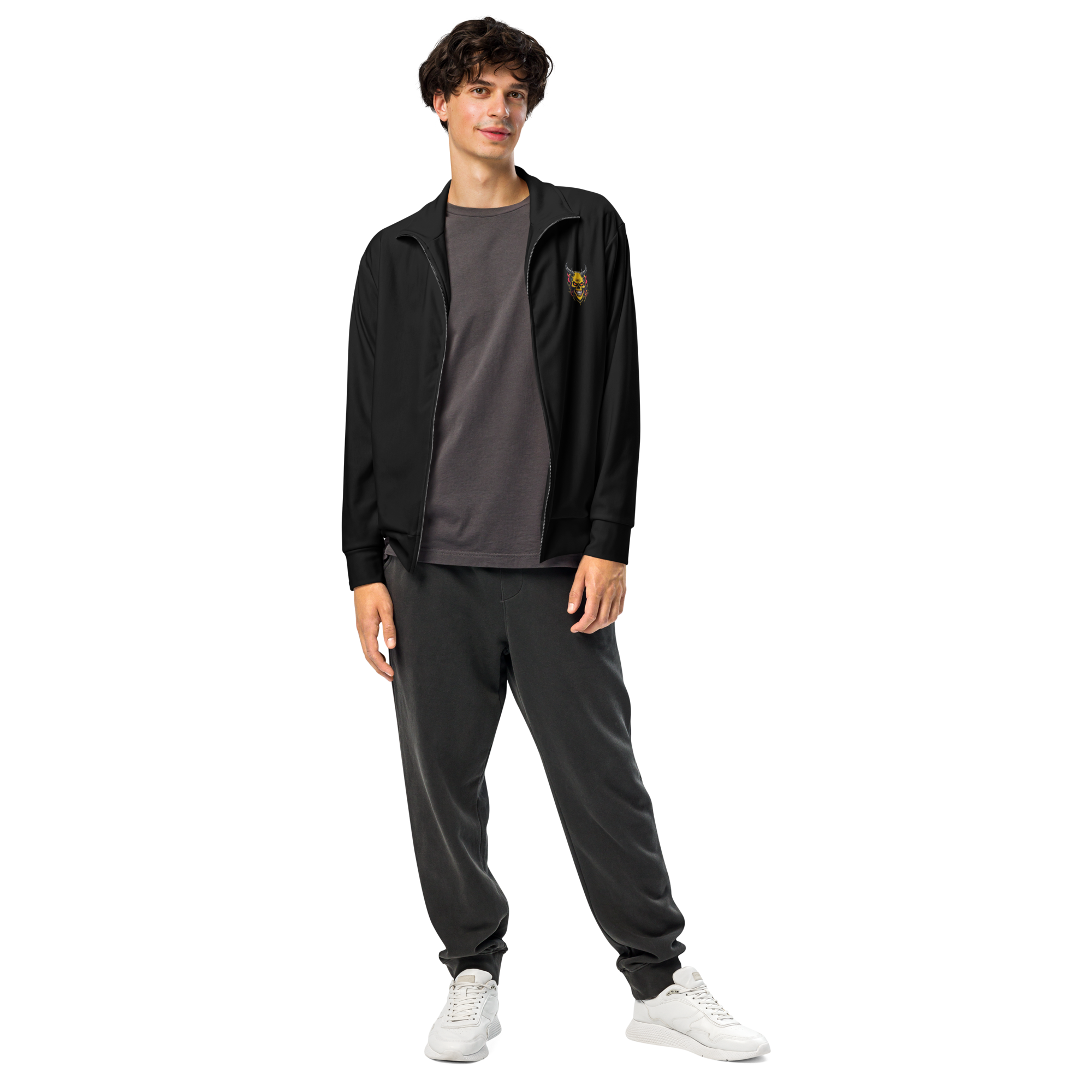 Devilz Athletics Track Jacket – Black Zip-Up Graffiti Jacket for Men & Women – Urban Recycled Gymwear with Bold Backprint by FGH Collective
