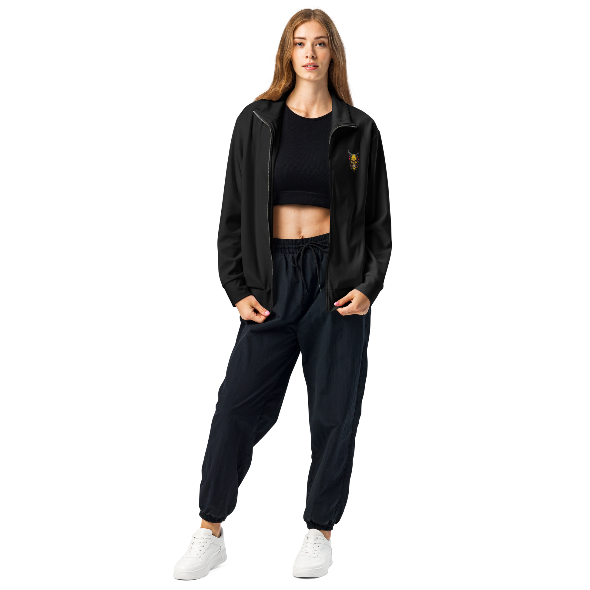 Devilz Athletics Track Jacket – Black Zip-Up Graffiti Jacket for Men & Women – Urban Recycled Gymwear with Bold Backprint by FGH Collective
