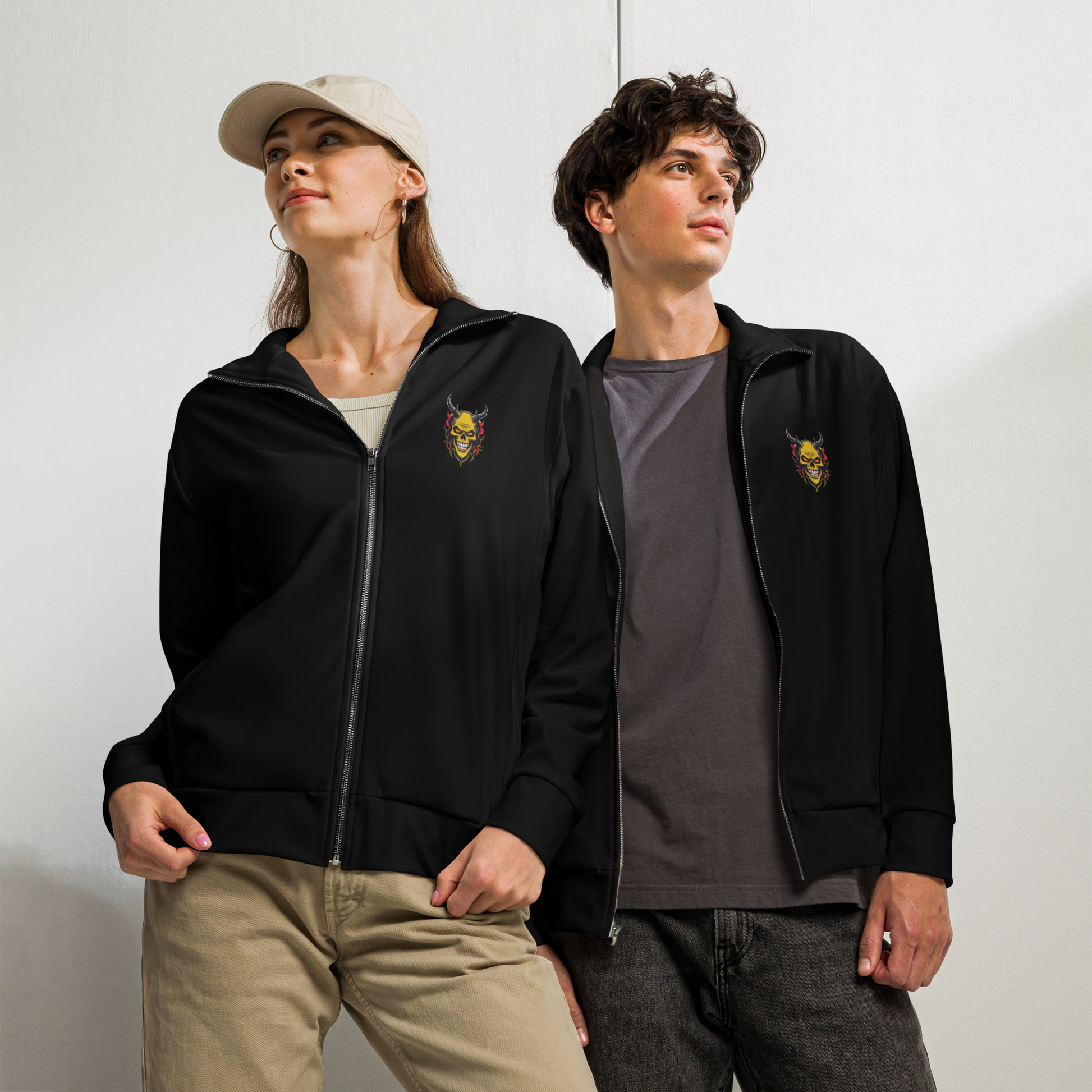 Devilz Athletics Track Jacket – Black Zip-Up Graffiti Jacket for Men & Women – Urban Recycled Gymwear with Bold Backprint by FGH Collective
