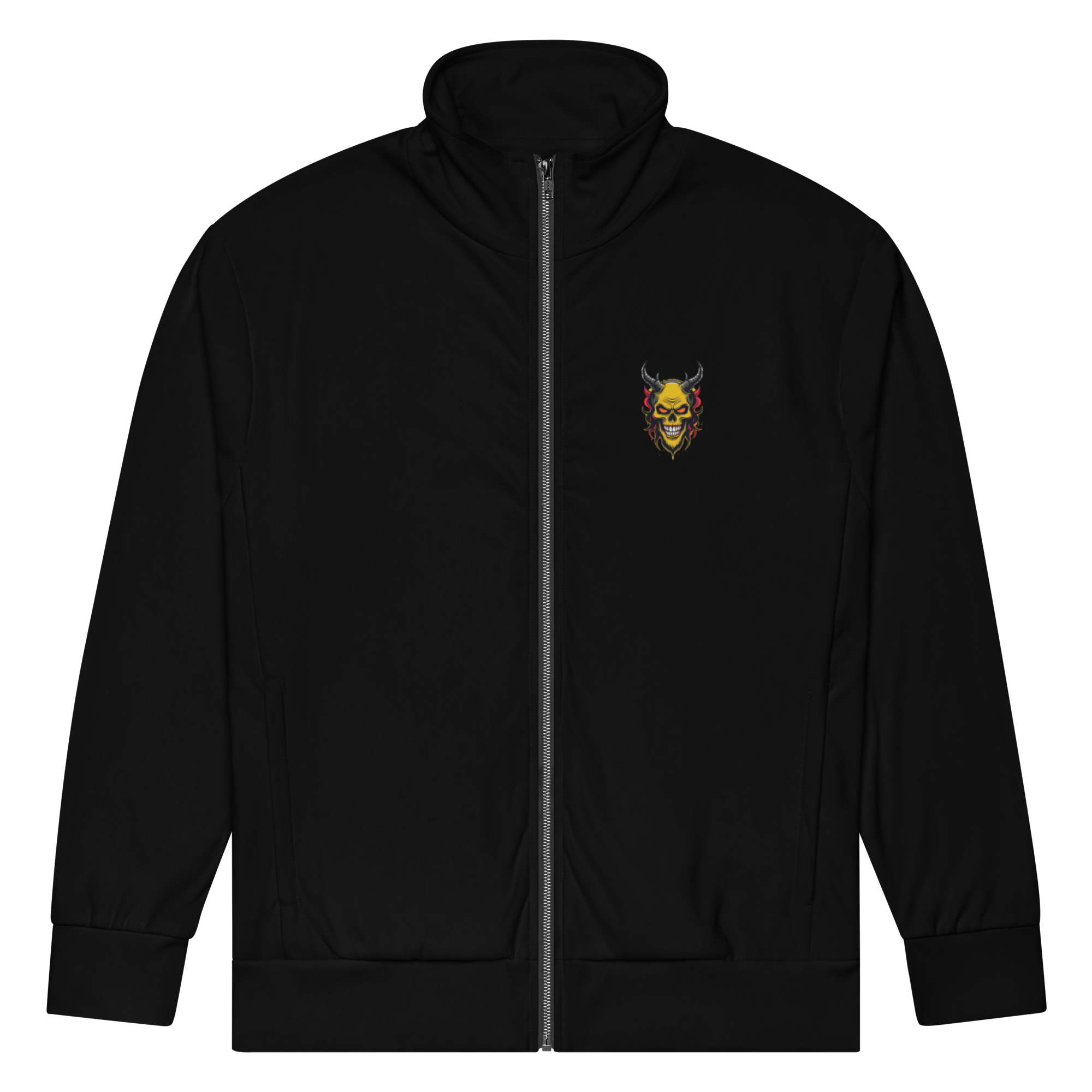 Devilz Athletics Track Jacket – Black Zip-Up Graffiti Jacket for Men & Women – Urban Recycled Gymwear with Bold Backprint by FGH Collective
