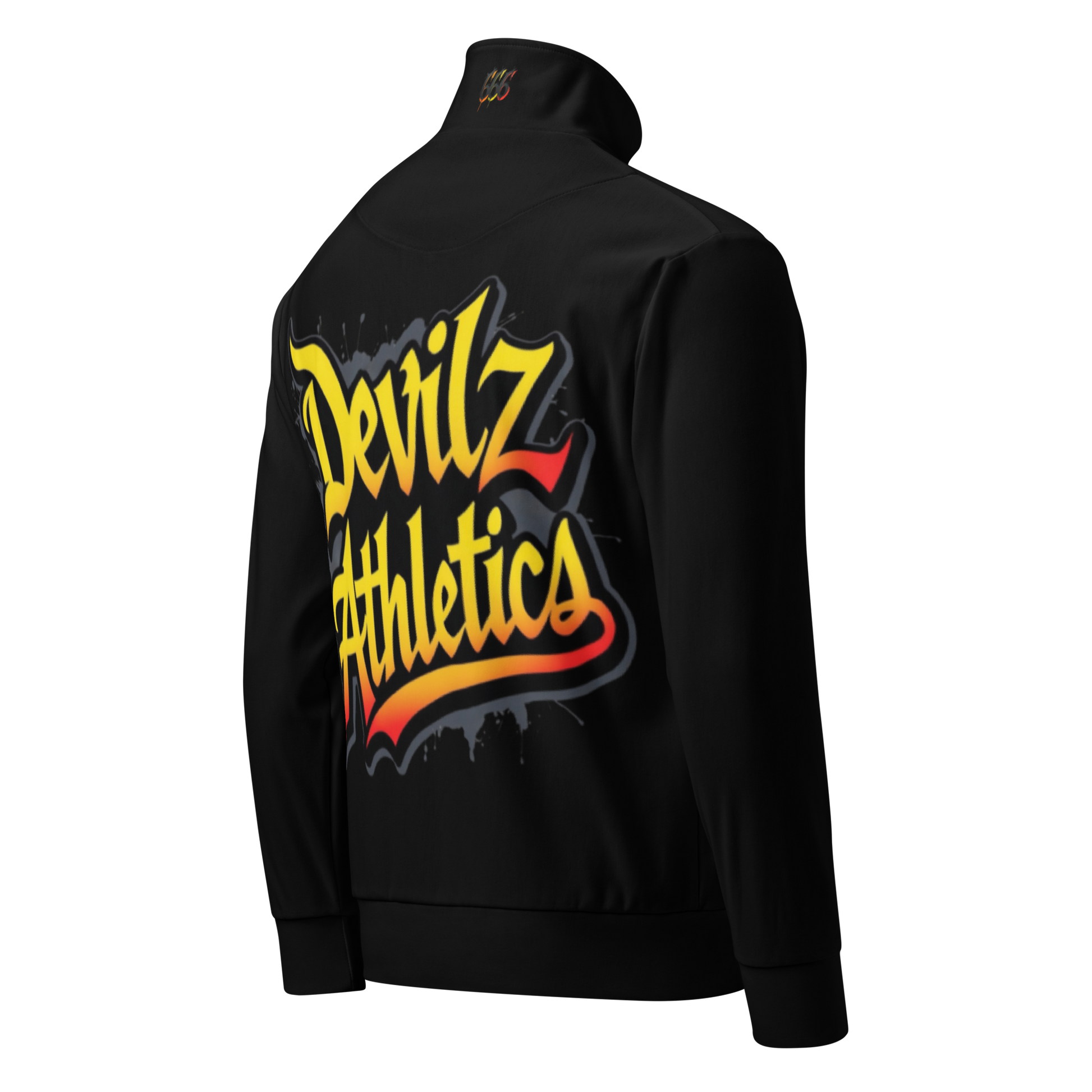Devilz Athletics Track Jacket – Black Zip-Up Graffiti Jacket for Men & Women – Urban Recycled Gymwear with Bold Backprint by FGH Collective
