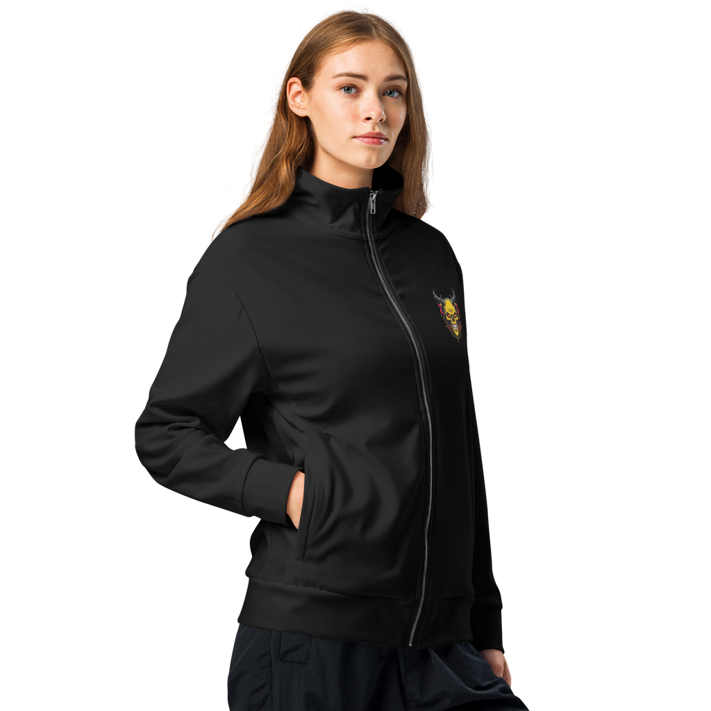 Devilz Athletics Track Jacket – Black Zip-Up Graffiti Jacket for Men & Women – Urban Recycled Gymwear with Bold Backprint by FGH Collective
