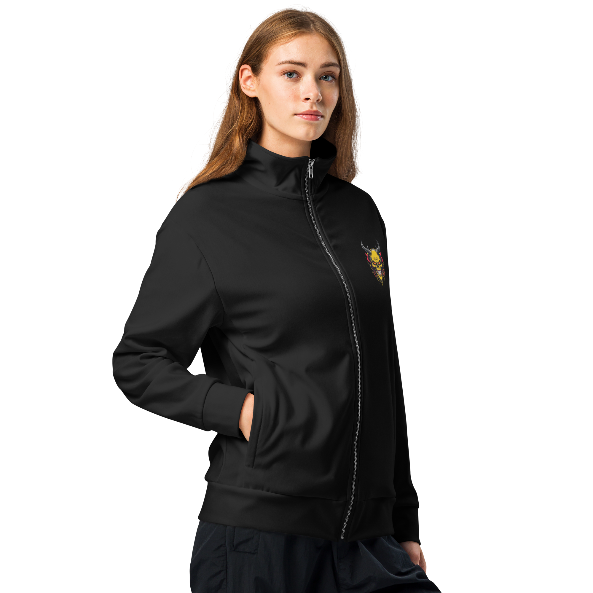 Devilz Athletics Track Jacket – Black Zip-Up Graffiti Jacket for Men & Women – Urban Recycled Gymwear with Bold Backprint by FGH Collective
