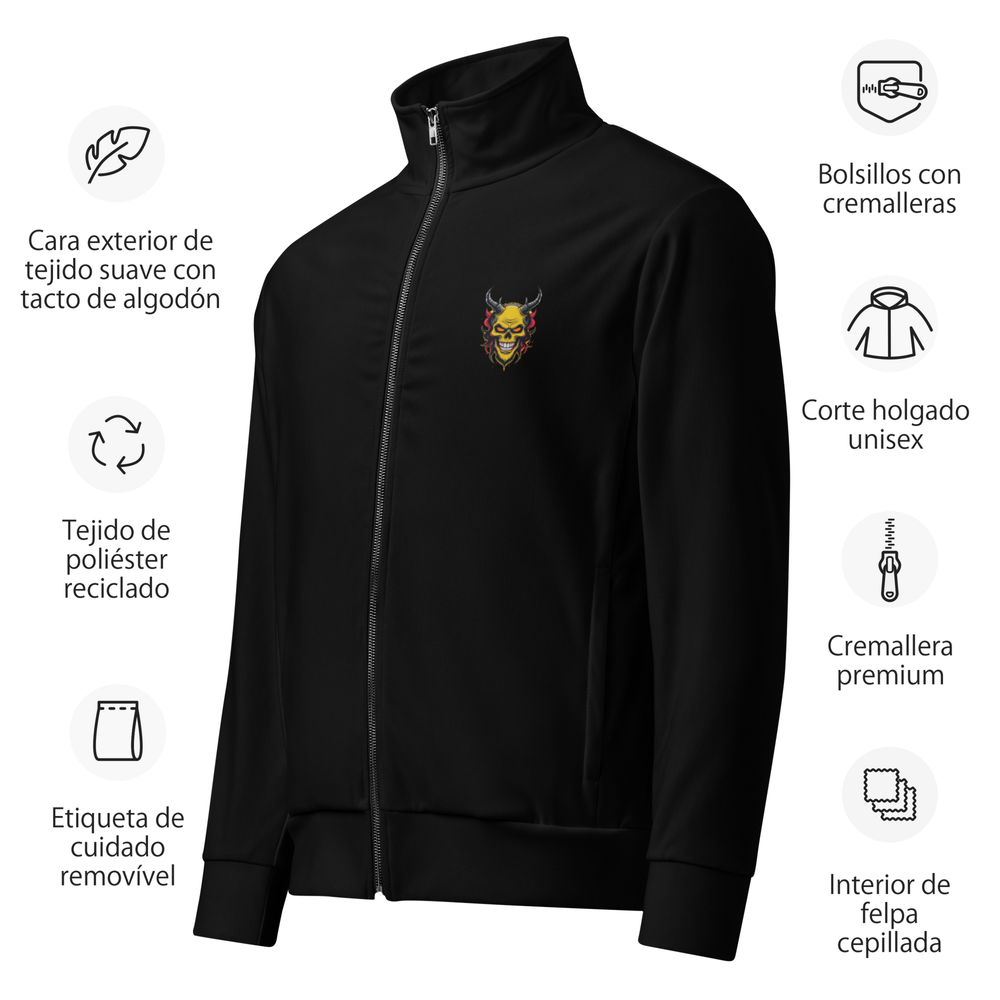 Devilz Athletics Track Jacket – Black Zip-Up Graffiti Jacket for Men & Women – Urban Recycled Gymwear with Bold Backprint by FGH Collective

