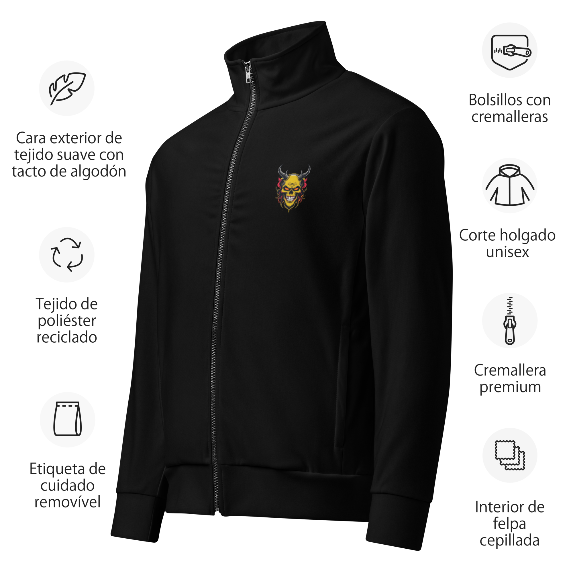 Devilz Athletics Track Jacket – Black Zip-Up Graffiti Jacket for Men & Women – Urban Recycled Gymwear with Bold Backprint by FGH Collective
