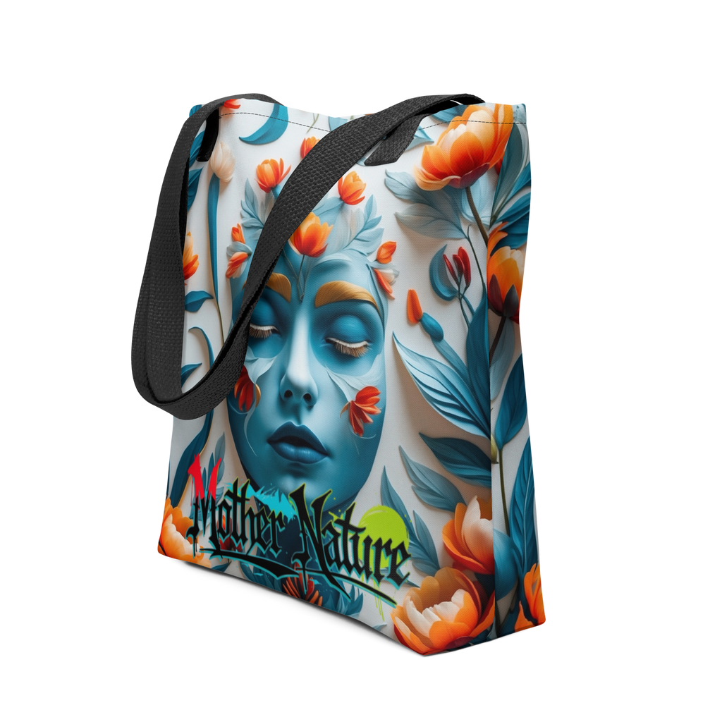 Colorful floral tote bag with orange, teal and red flowers – urban eco-style by FGH Hustle Collective
