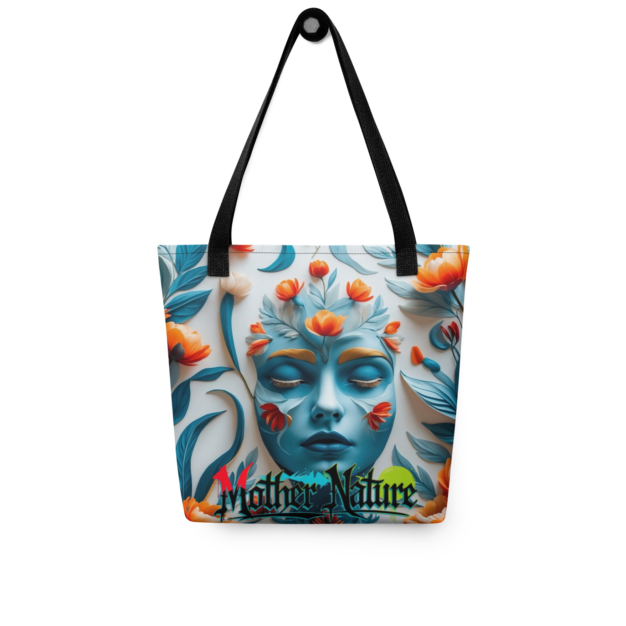 Colorful floral tote bag with orange, teal and red flowers – urban eco-style by FGH Hustle Collective
