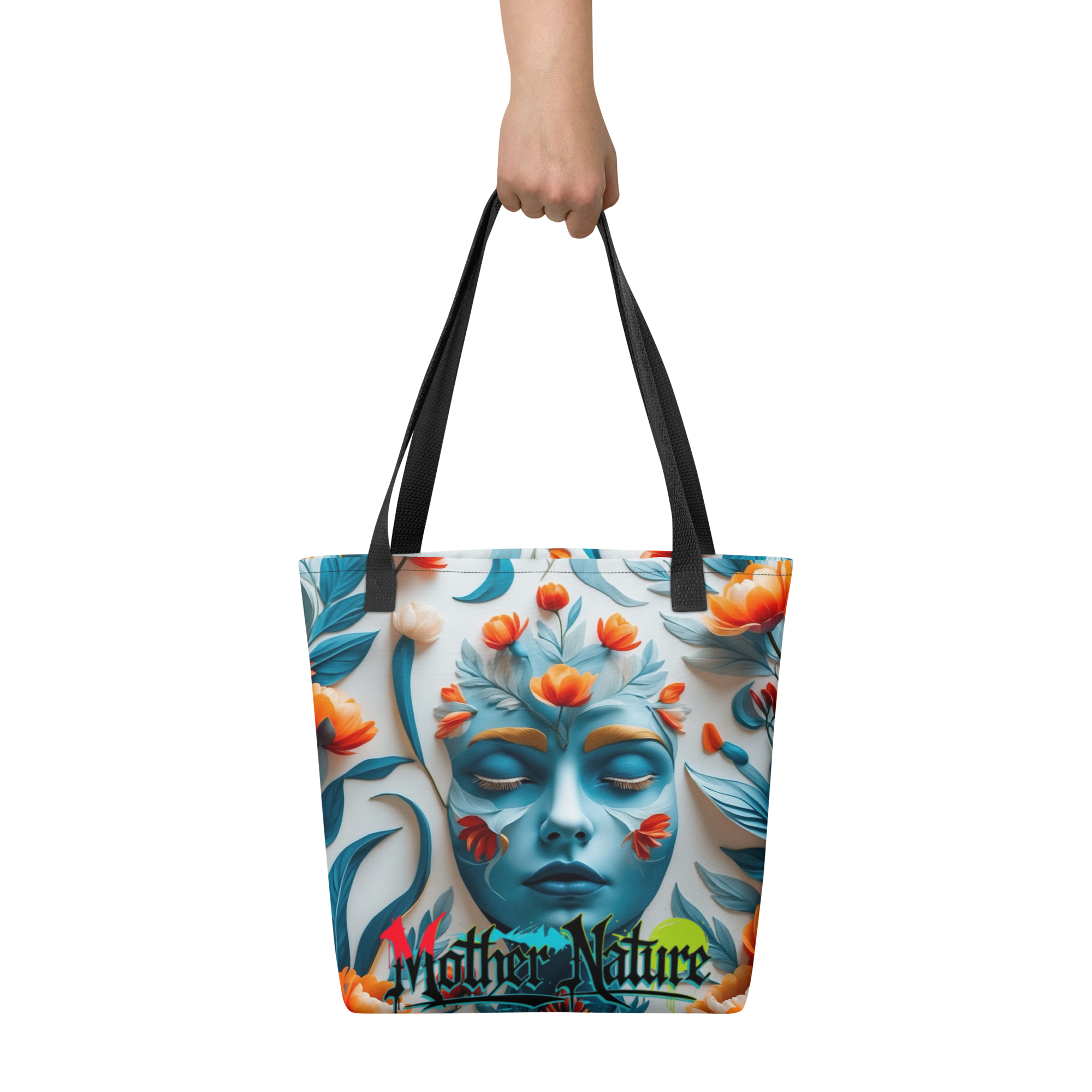 Colorful floral tote bag with orange, teal and red flowers – urban eco-style by FGH Hustle Collective
