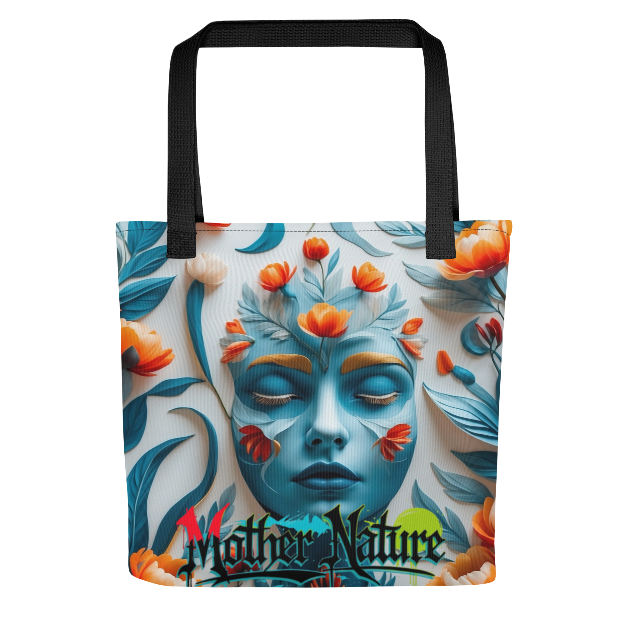 Colorful floral tote bag with orange, teal and red flowers – urban eco-style by FGH Hustle Collective
