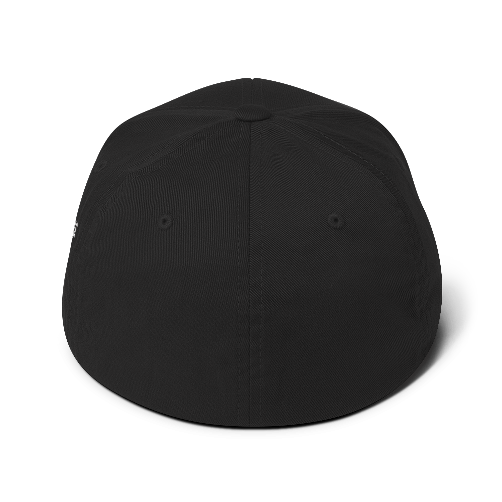 Black streetwear cap with embroidered “FGH” front logo and stitched “Fight Grind Hustle” side detail – premium Swiss urban headwear