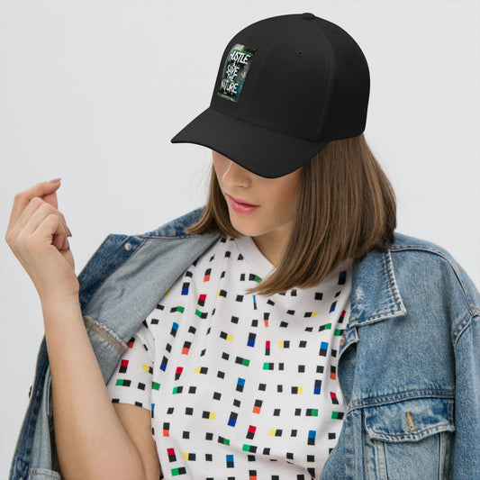 Flexfit twill cap with “Hustle and Save the Nature” embroidery by FGH Collective.