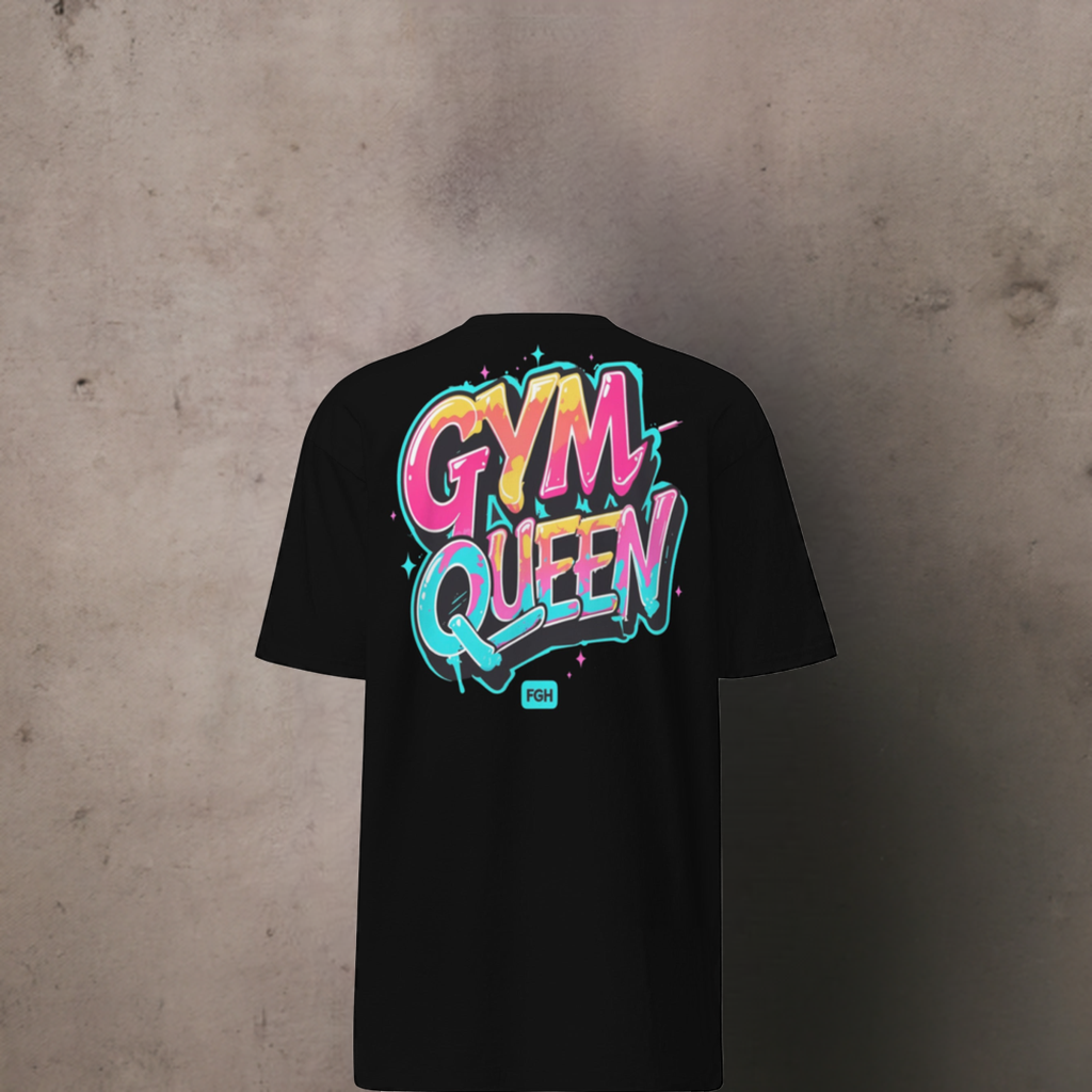 FGH Women’s Gymqueen T-shirt in black premium cotton, featuring empowering design.