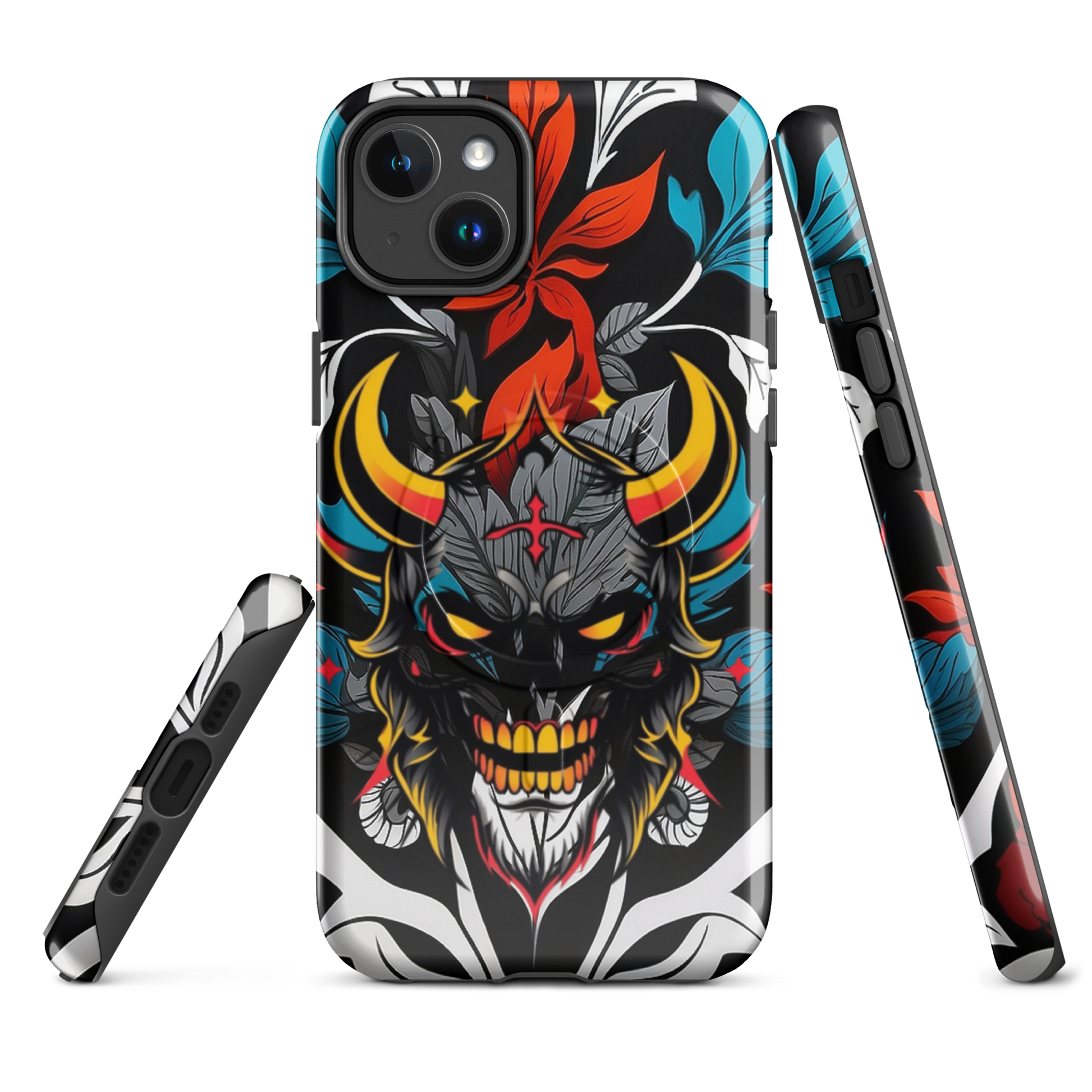 •	iPhone tough case with red and blue graffiti demon design – front view
	•	Dual-layer iPhone case with MagSafe® – streetwear graffiti style
	•	Close-up of Good and Evil demon artwork on protective phone case
	•	Tough iPhone cover with urban graffiti and devil graphics – back view
	•	Graffiti-themed shockproof case for iPhone with bold colors
