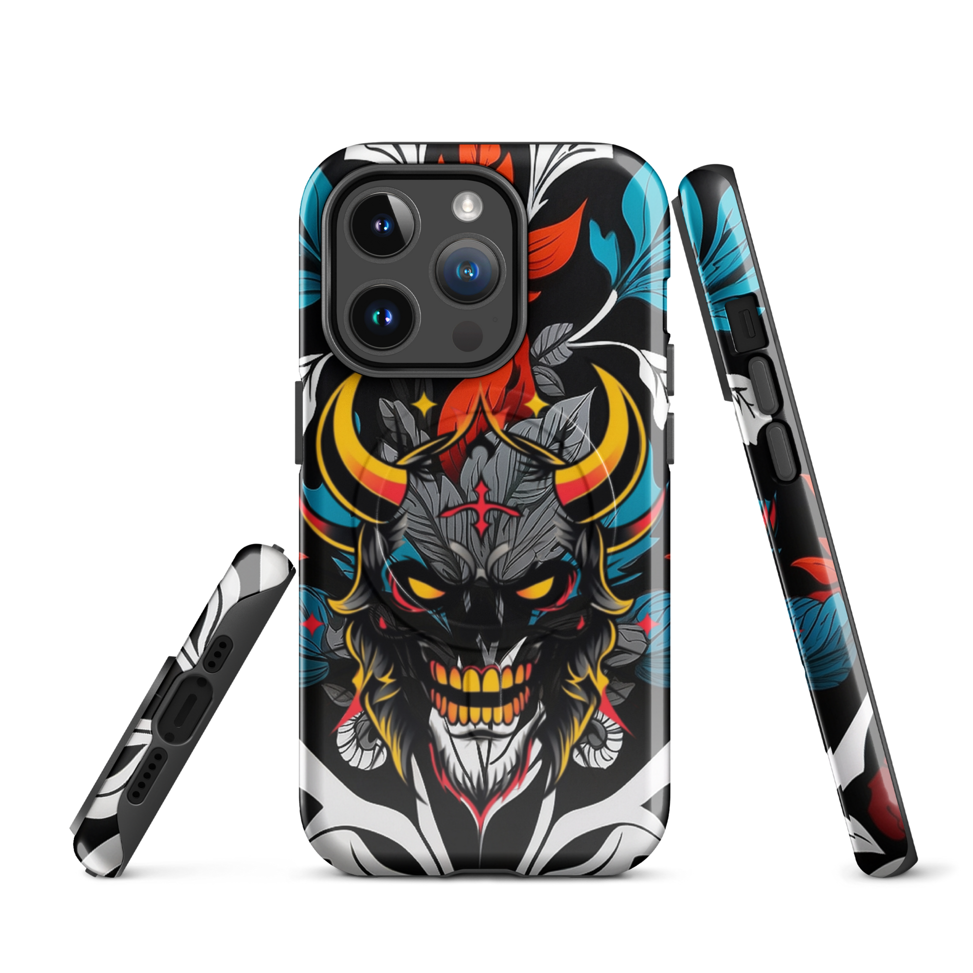 •	iPhone tough case with red and blue graffiti demon design – front view
	•	Dual-layer iPhone case with MagSafe® – streetwear graffiti style
	•	Close-up of Good and Evil demon artwork on protective phone case
	•	Tough iPhone cover with urban graffiti and devil graphics – back view
	•	Graffiti-themed shockproof case for iPhone with bold colors