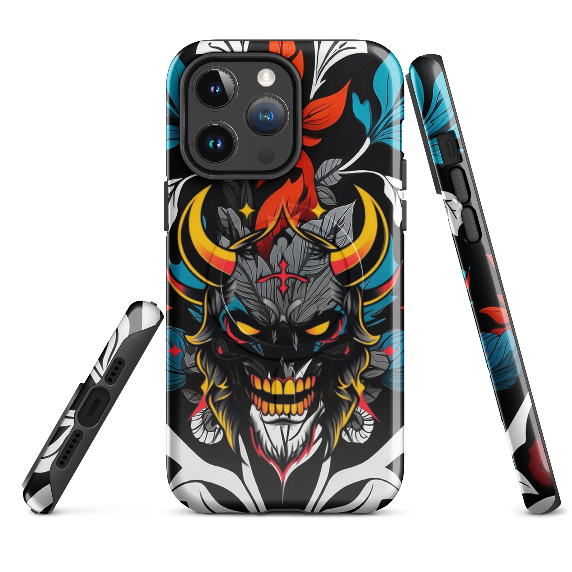 •	iPhone tough case with red and blue graffiti demon design – front view
	•	Dual-layer iPhone case with MagSafe® – streetwear graffiti style
	•	Close-up of Good and Evil demon artwork on protective phone case
	•	Tough iPhone cover with urban graffiti and devil graphics – back view
	•	Graffiti-themed shockproof case for iPhone with bold colors