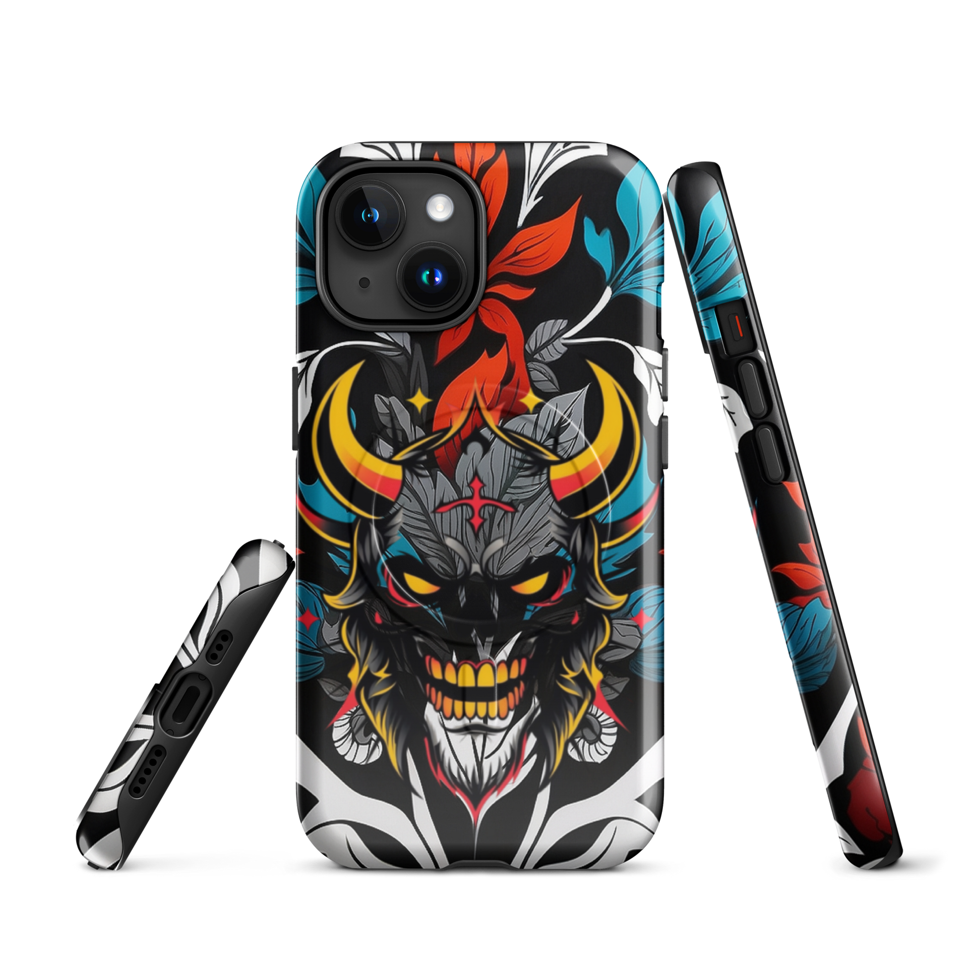 •	iPhone tough case with red and blue graffiti demon design – front view
	•	Dual-layer iPhone case with MagSafe® – streetwear graffiti style
	•	Close-up of Good and Evil demon artwork on protective phone case
	•	Tough iPhone cover with urban graffiti and devil graphics – back view
	•	Graffiti-themed shockproof case for iPhone with bold colors