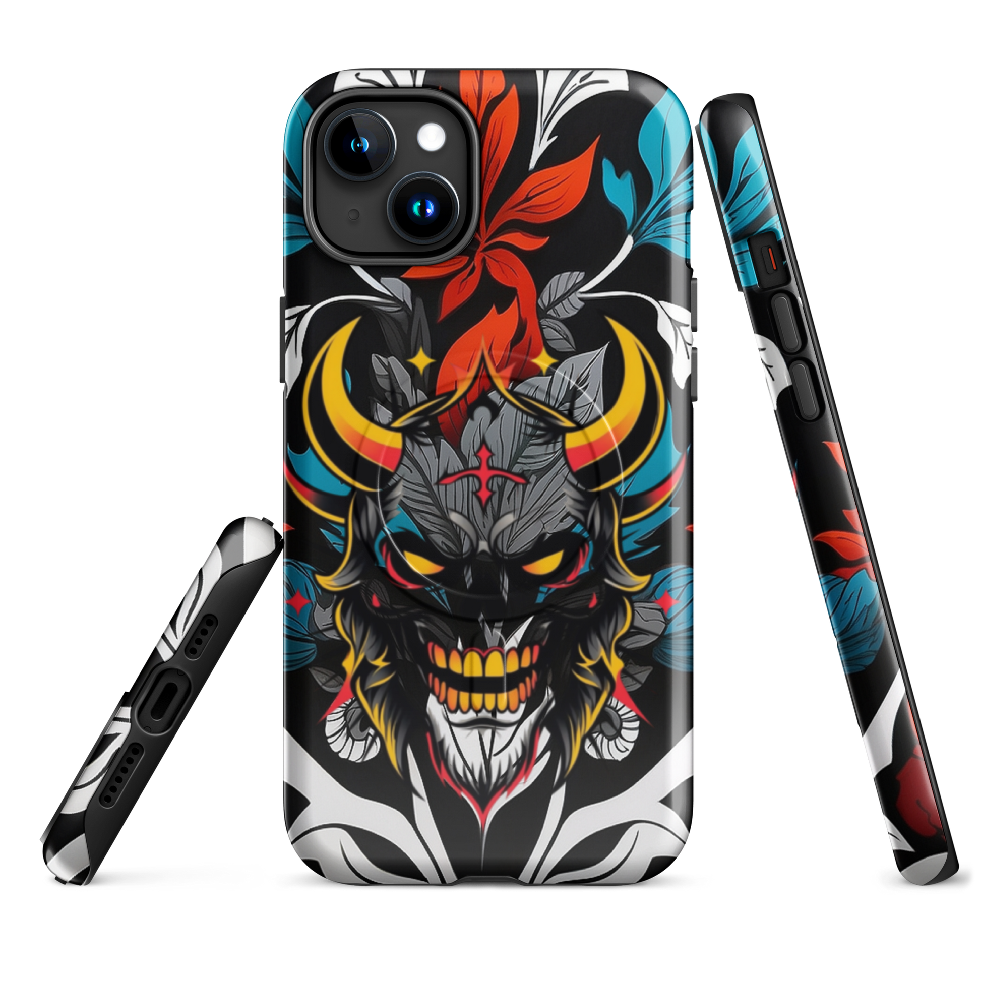 •	iPhone tough case with red and blue graffiti demon design – front view
	•	Dual-layer iPhone case with MagSafe® – streetwear graffiti style
	•	Close-up of Good and Evil demon artwork on protective phone case
	•	Tough iPhone cover with urban graffiti and devil graphics – back view
	•	Graffiti-themed shockproof case for iPhone with bold colors