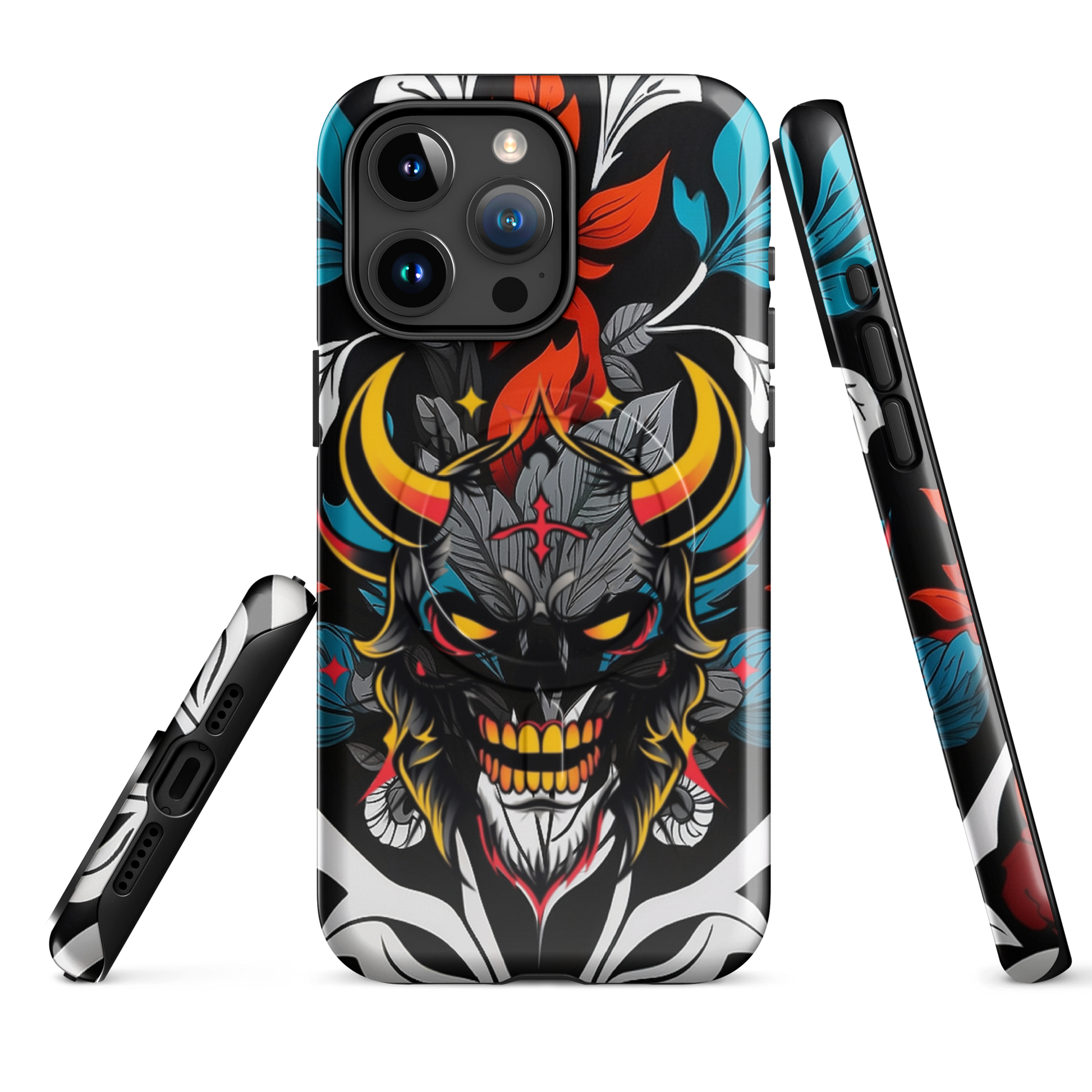•	iPhone tough case with red and blue graffiti demon design – front view
	•	Dual-layer iPhone case with MagSafe® – streetwear graffiti style
	•	Close-up of Good and Evil demon artwork on protective phone case
	•	Tough iPhone cover with urban graffiti and devil graphics – back view
	•	Graffiti-themed shockproof case for iPhone with bold colors