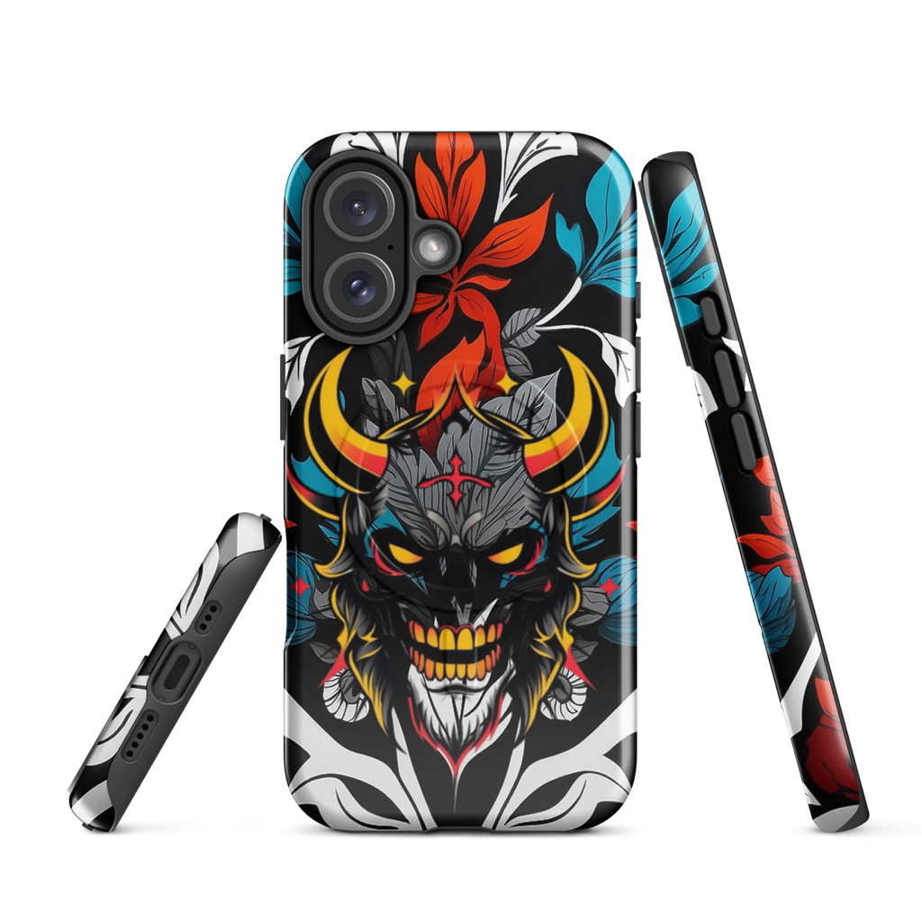 •	iPhone tough case with red and blue graffiti demon design – front view
	•	Dual-layer iPhone case with MagSafe® – streetwear graffiti style
	•	Close-up of Good and Evil demon artwork on protective phone case
	•	Tough iPhone cover with urban graffiti and devil graphics – back view
	•	Graffiti-themed shockproof case for iPhone with bold colors