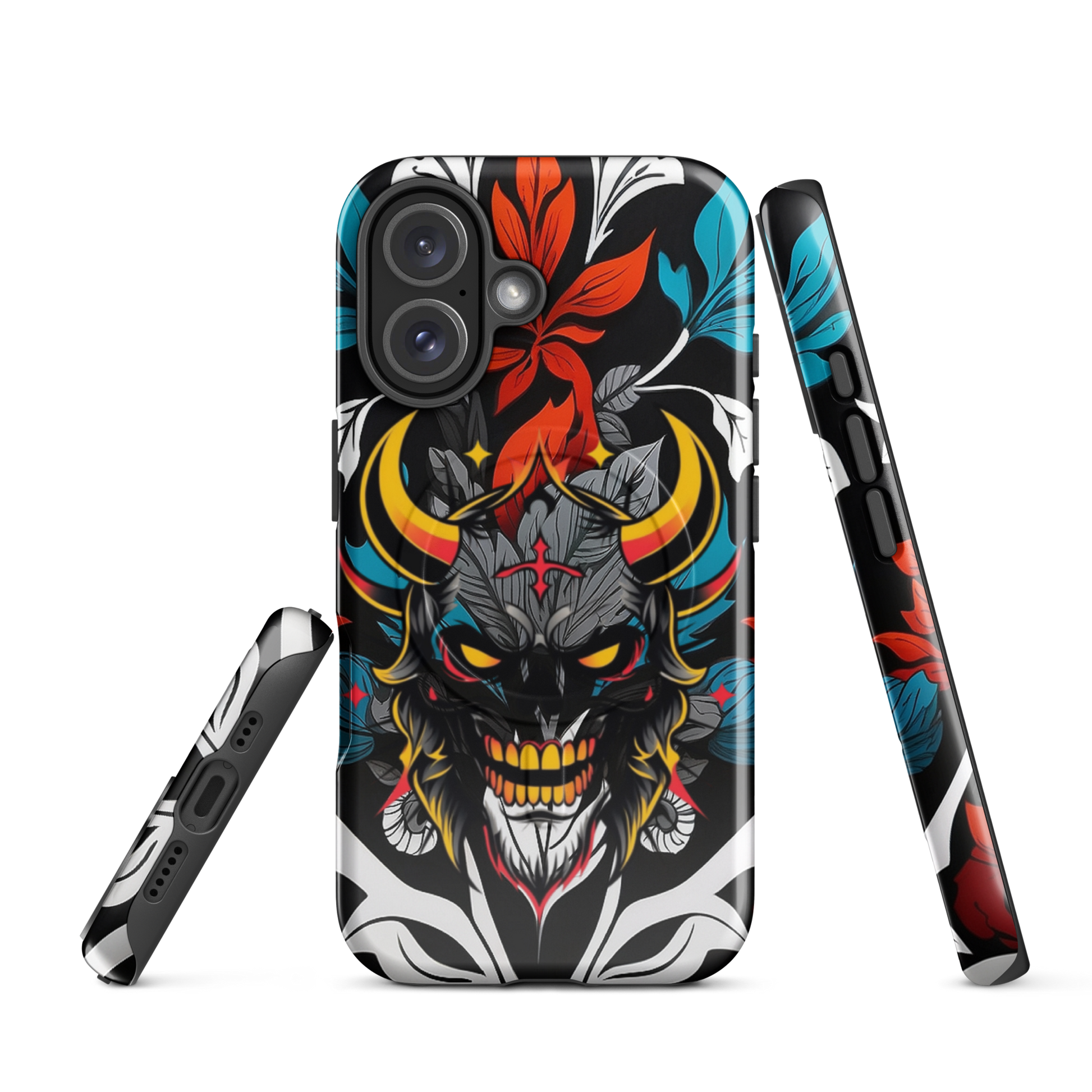 •	iPhone tough case with red and blue graffiti demon design – front view
	•	Dual-layer iPhone case with MagSafe® – streetwear graffiti style
	•	Close-up of Good and Evil demon artwork on protective phone case
	•	Tough iPhone cover with urban graffiti and devil graphics – back view
	•	Graffiti-themed shockproof case for iPhone with bold colors