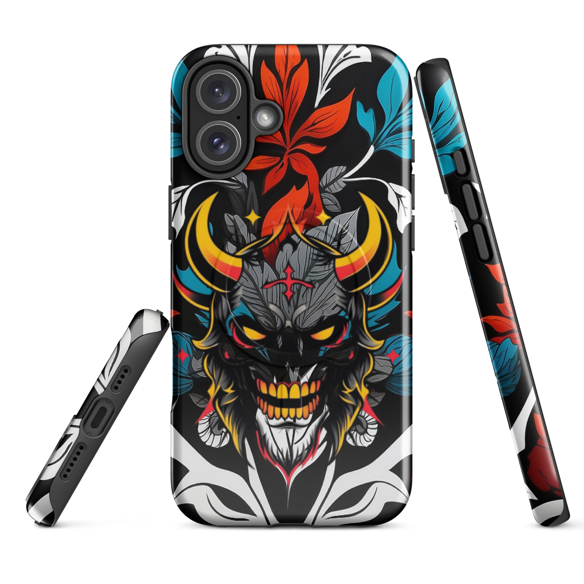 •	iPhone tough case with red and blue graffiti demon design – front view
	•	Dual-layer iPhone case with MagSafe® – streetwear graffiti style
	•	Close-up of Good and Evil demon artwork on protective phone case
	•	Tough iPhone cover with urban graffiti and devil graphics – back view
	•	Graffiti-themed shockproof case for iPhone with bold colors