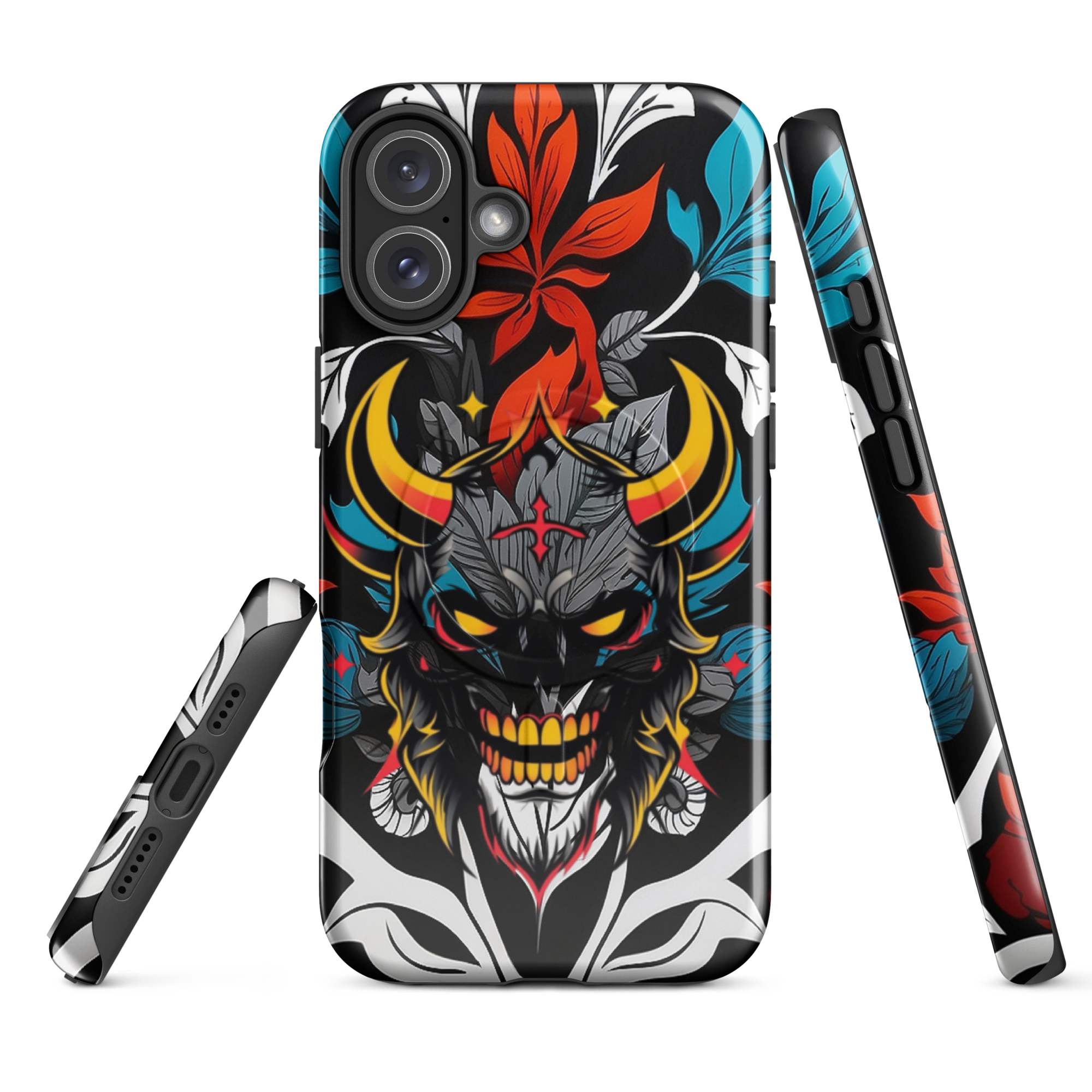 •	iPhone tough case with red and blue graffiti demon design – front view
	•	Dual-layer iPhone case with MagSafe® – streetwear graffiti style
	•	Close-up of Good and Evil demon artwork on protective phone case
	•	Tough iPhone cover with urban graffiti and devil graphics – back view
	•	Graffiti-themed shockproof case for iPhone with bold colors