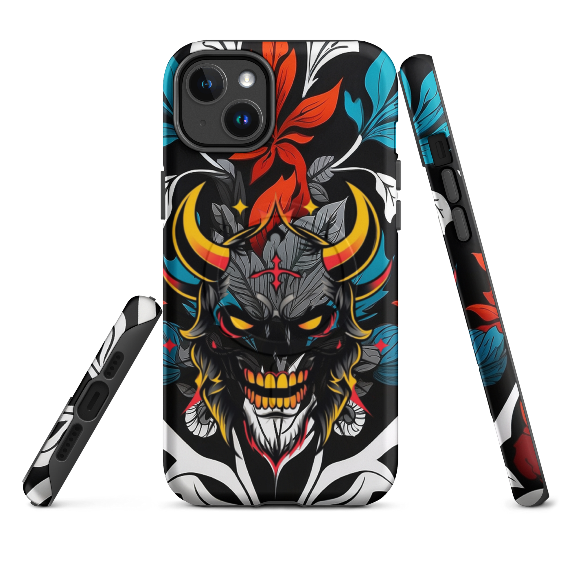 •	iPhone tough case with red and blue graffiti demon design – front view
	•	Dual-layer iPhone case with MagSafe® – streetwear graffiti style
	•	Close-up of Good and Evil demon artwork on protective phone case
	•	Tough iPhone cover with urban graffiti and devil graphics – back view
	•	Graffiti-themed shockproof case for iPhone with bold colors
