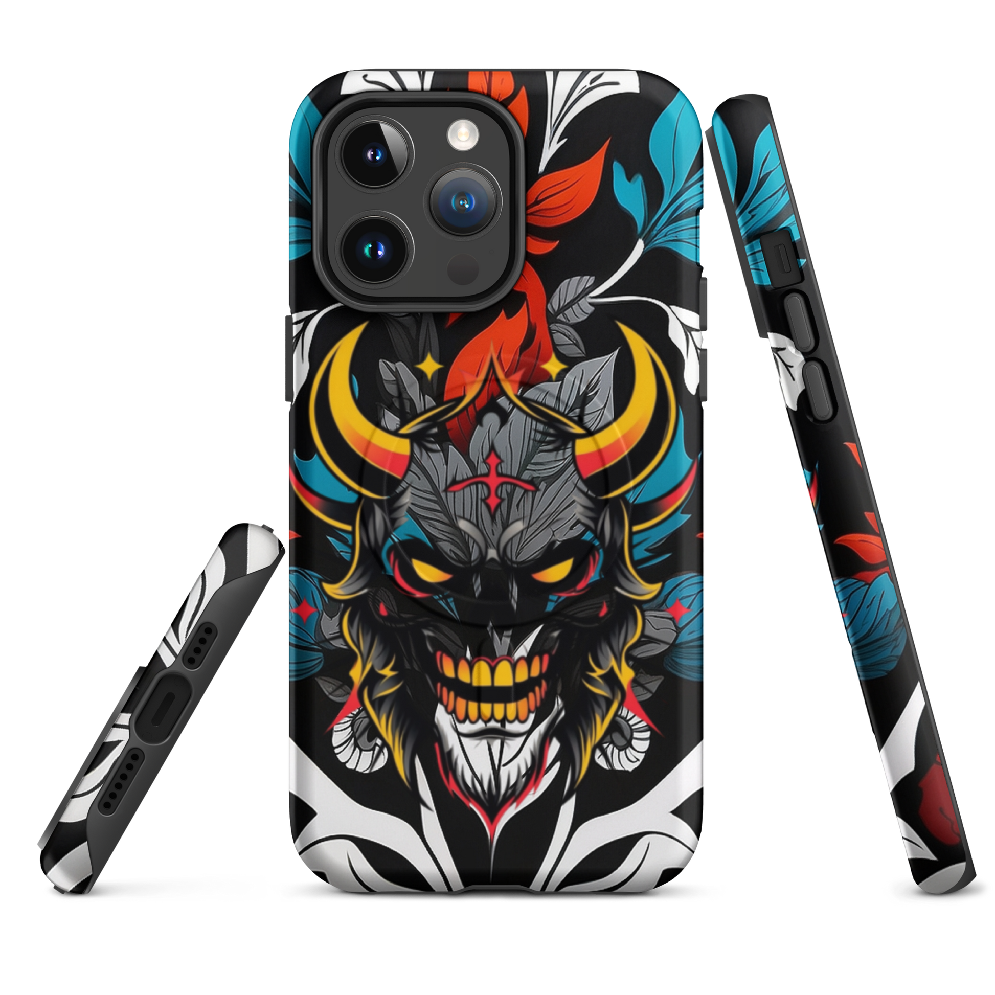 •	iPhone tough case with red and blue graffiti demon design – front view
	•	Dual-layer iPhone case with MagSafe® – streetwear graffiti style
	•	Close-up of Good and Evil demon artwork on protective phone case
	•	Tough iPhone cover with urban graffiti and devil graphics – back view
	•	Graffiti-themed shockproof case for iPhone with bold colors