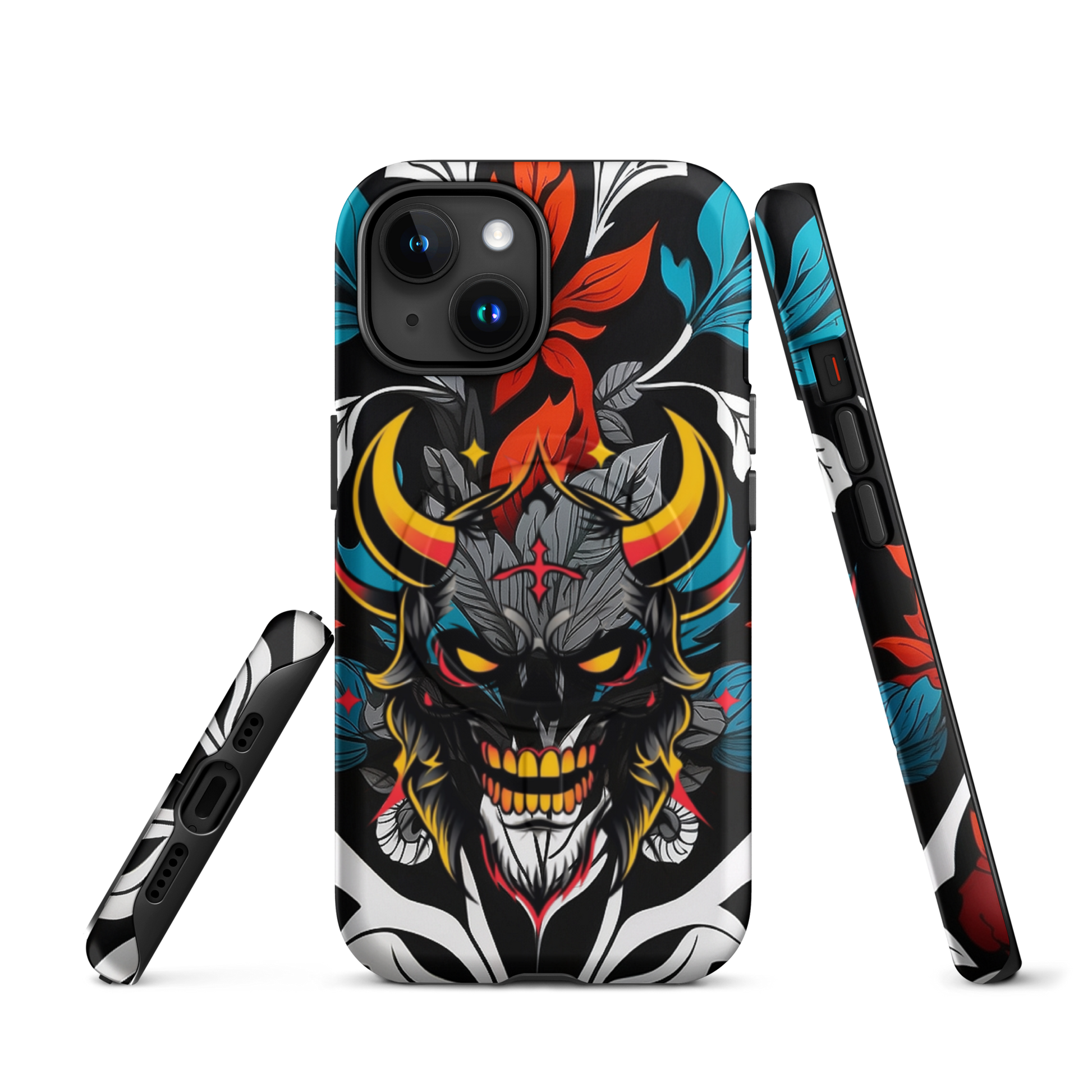 •	iPhone tough case with red and blue graffiti demon design – front view
	•	Dual-layer iPhone case with MagSafe® – streetwear graffiti style
	•	Close-up of Good and Evil demon artwork on protective phone case
	•	Tough iPhone cover with urban graffiti and devil graphics – back view
	•	Graffiti-themed shockproof case for iPhone with bold colors