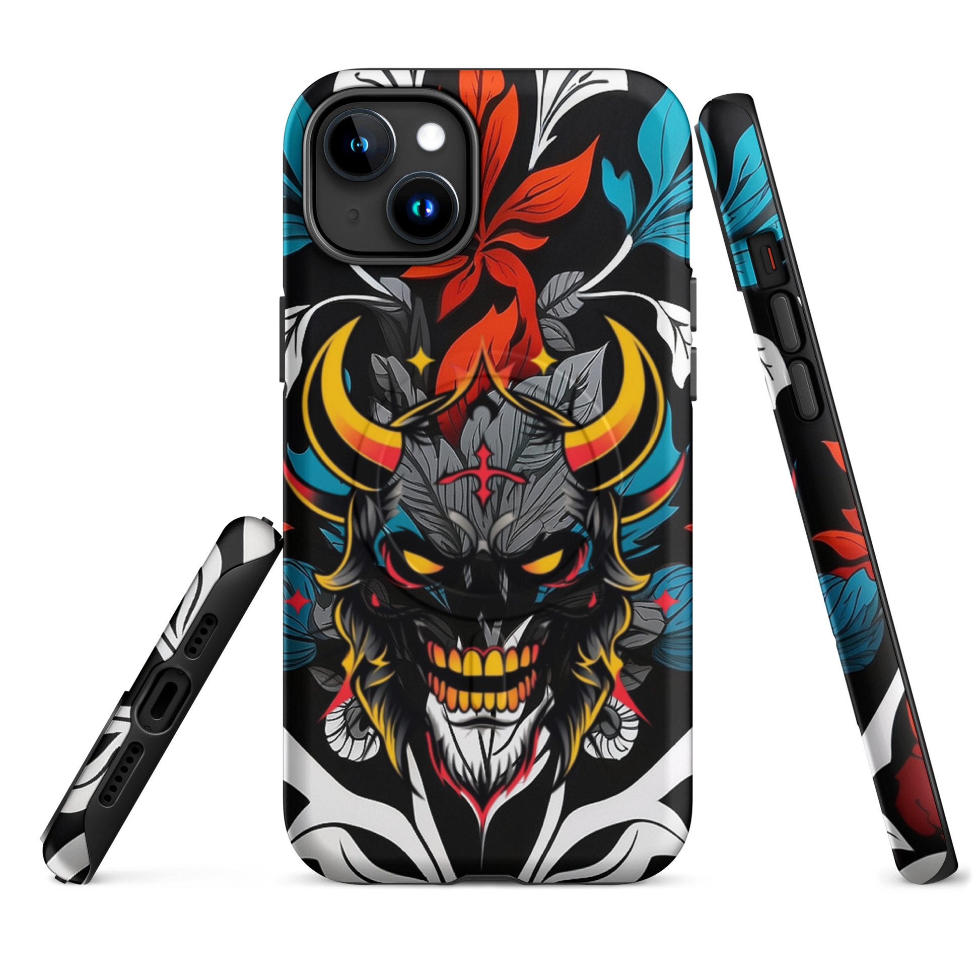 •	iPhone tough case with red and blue graffiti demon design – front view
	•	Dual-layer iPhone case with MagSafe® – streetwear graffiti style
	•	Close-up of Good and Evil demon artwork on protective phone case
	•	Tough iPhone cover with urban graffiti and devil graphics – back view
	•	Graffiti-themed shockproof case for iPhone with bold colors