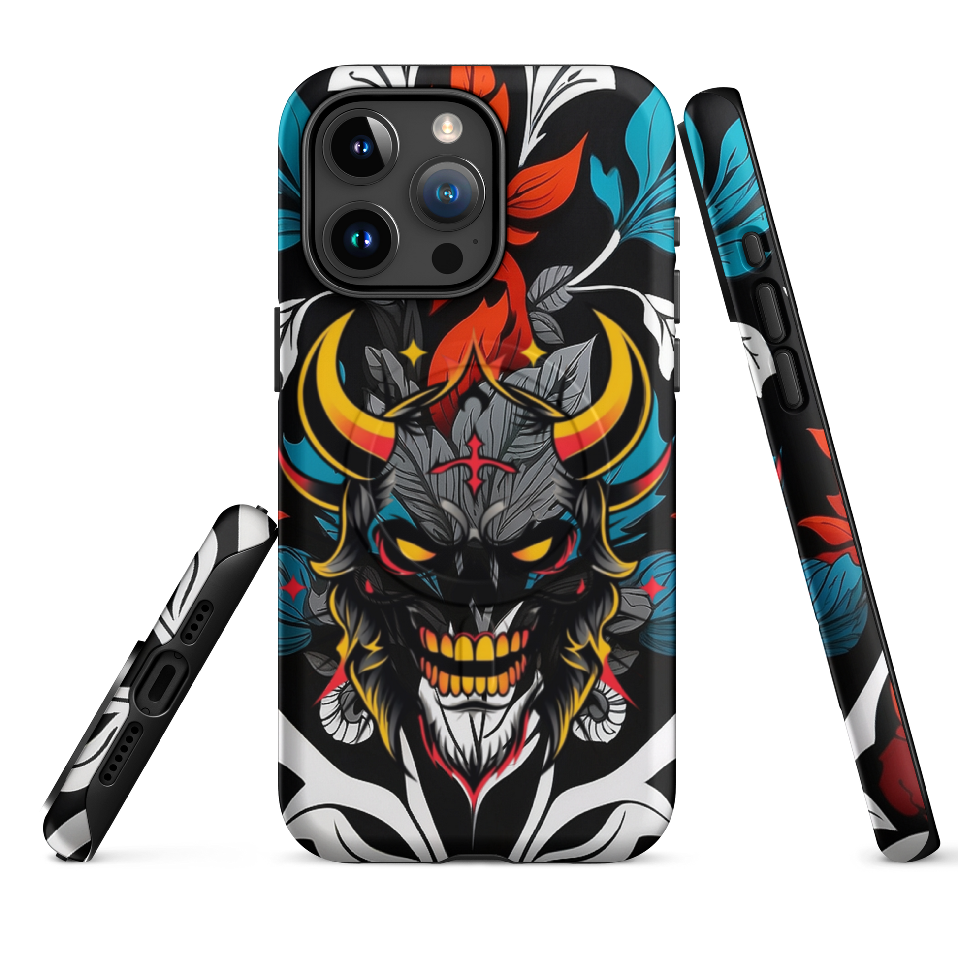 •	iPhone tough case with red and blue graffiti demon design – front view
	•	Dual-layer iPhone case with MagSafe® – streetwear graffiti style
	•	Close-up of Good and Evil demon artwork on protective phone case
	•	Tough iPhone cover with urban graffiti and devil graphics – back view
	•	Graffiti-themed shockproof case for iPhone with bold colors
