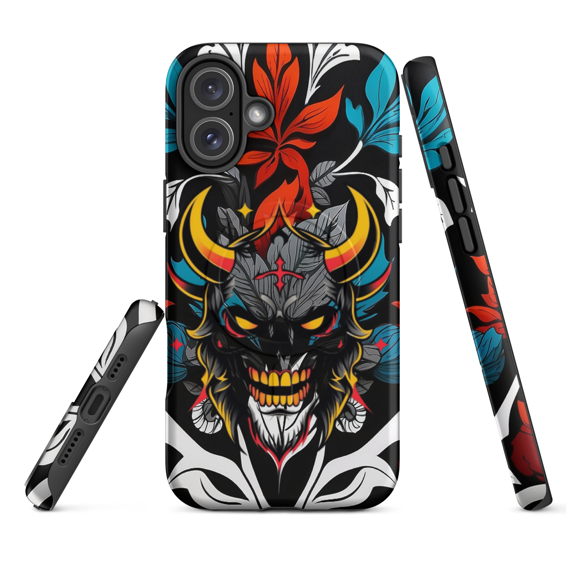•	iPhone tough case with red and blue graffiti demon design – front view
	•	Dual-layer iPhone case with MagSafe® – streetwear graffiti style
	•	Close-up of Good and Evil demon artwork on protective phone case
	•	Tough iPhone cover with urban graffiti and devil graphics – back view
	•	Graffiti-themed shockproof case for iPhone with bold colors