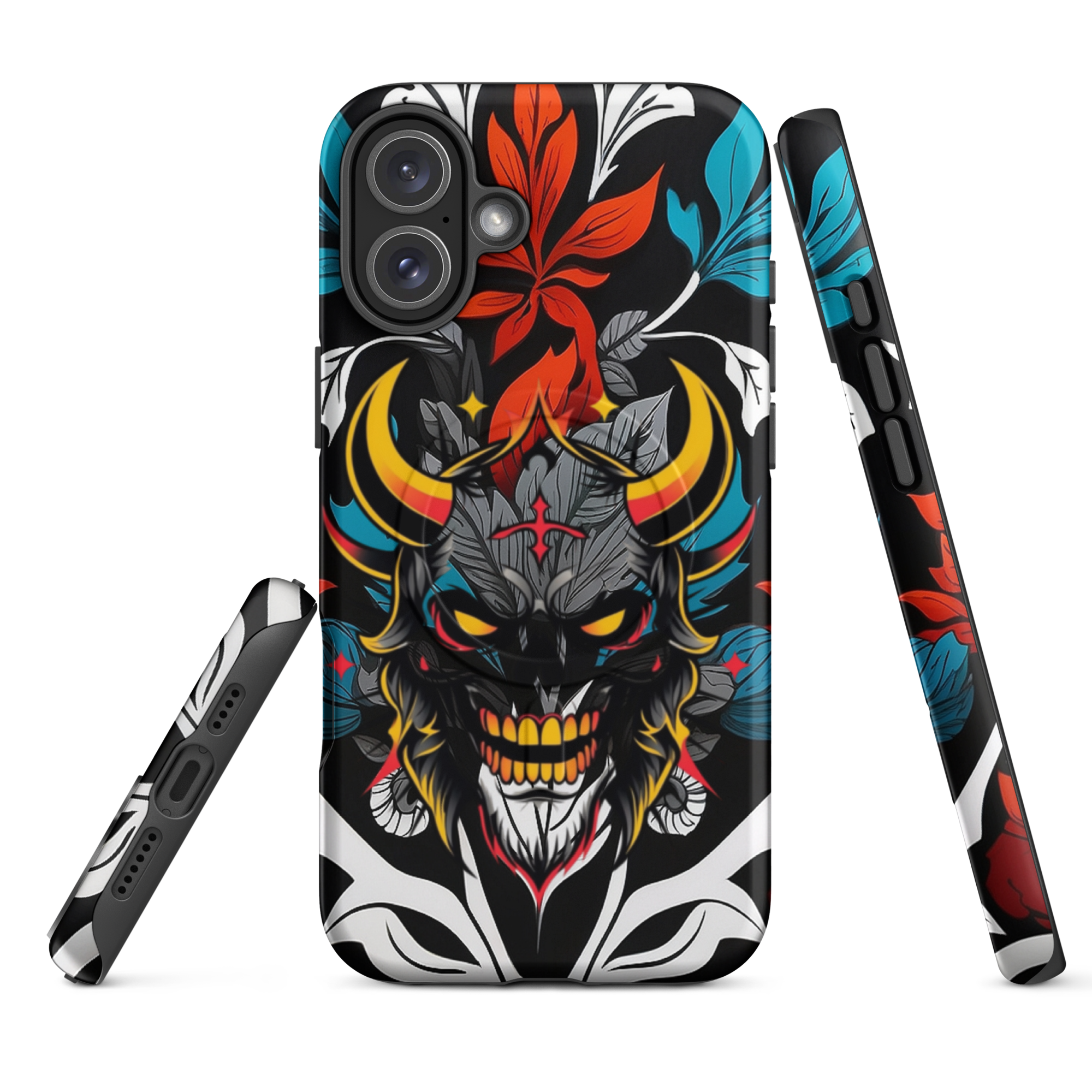 •	iPhone tough case with red and blue graffiti demon design – front view
	•	Dual-layer iPhone case with MagSafe® – streetwear graffiti style
	•	Close-up of Good and Evil demon artwork on protective phone case
	•	Tough iPhone cover with urban graffiti and devil graphics – back view
	•	Graffiti-themed shockproof case for iPhone with bold colors