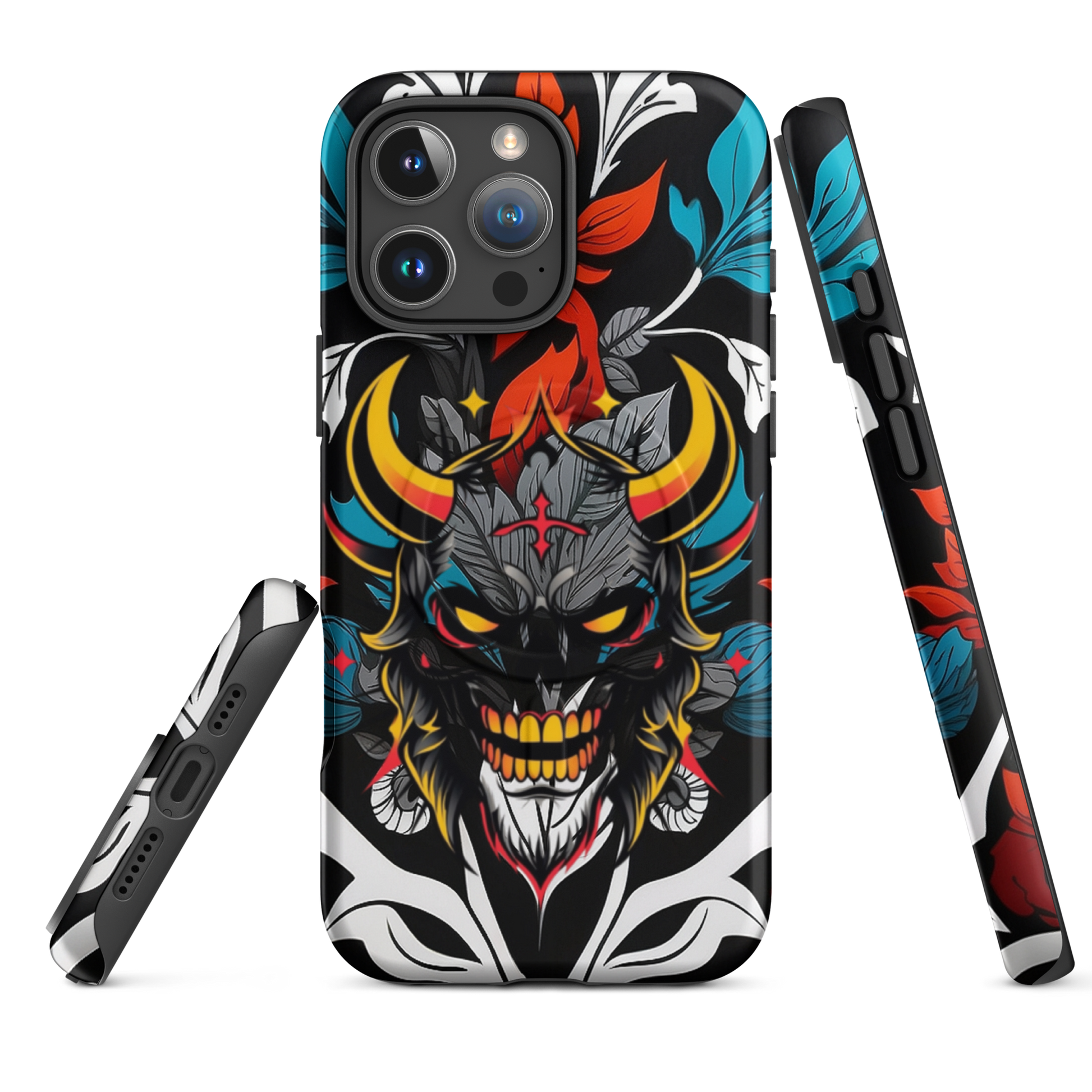 •	iPhone tough case with red and blue graffiti demon design – front view
	•	Dual-layer iPhone case with MagSafe® – streetwear graffiti style
	•	Close-up of Good and Evil demon artwork on protective phone case
	•	Tough iPhone cover with urban graffiti and devil graphics – back view
	•	Graffiti-themed shockproof case for iPhone with bold colors