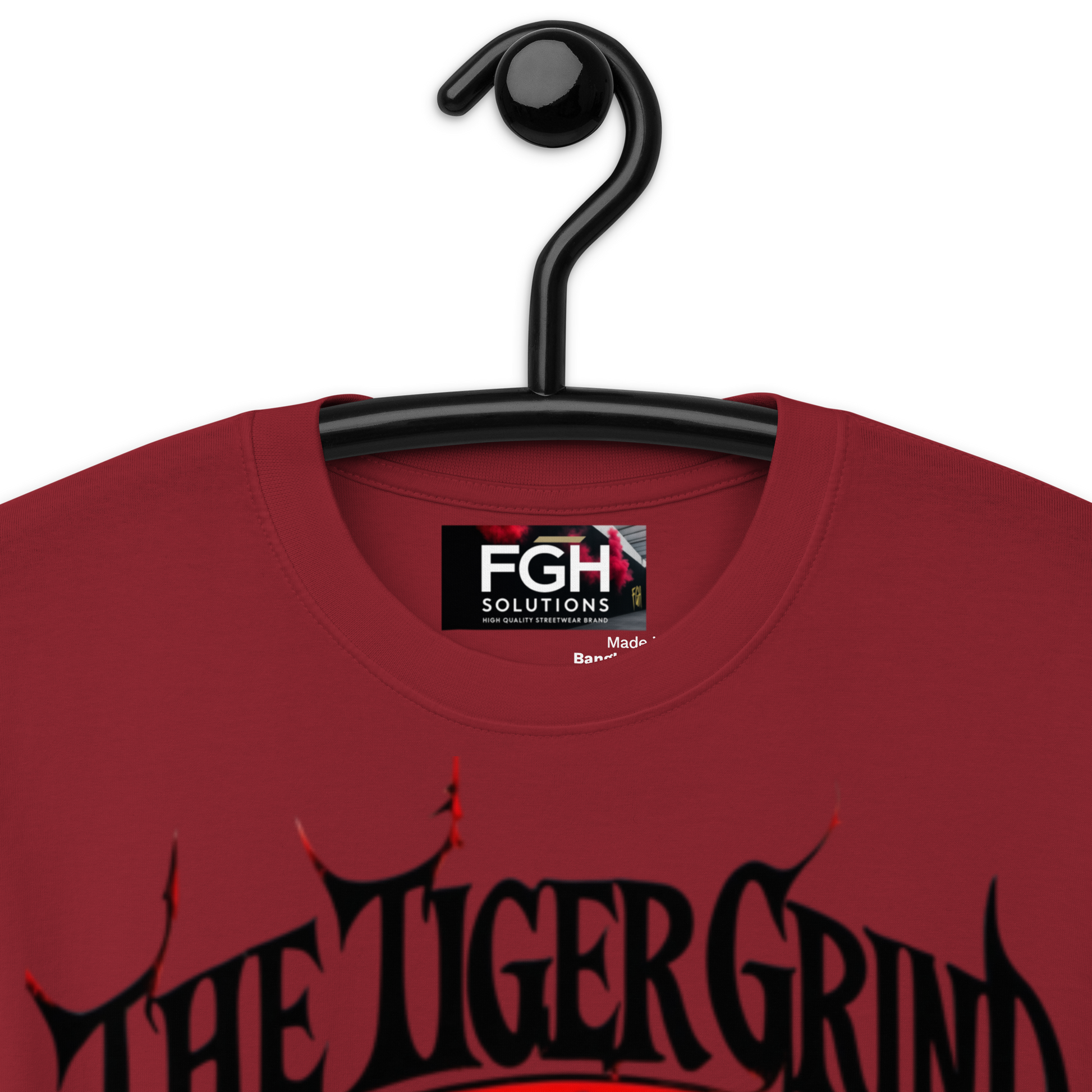 "Tiger Grind Premium Cotton T-Shirt in Brick Red - Graffiti Tiger Power Design"