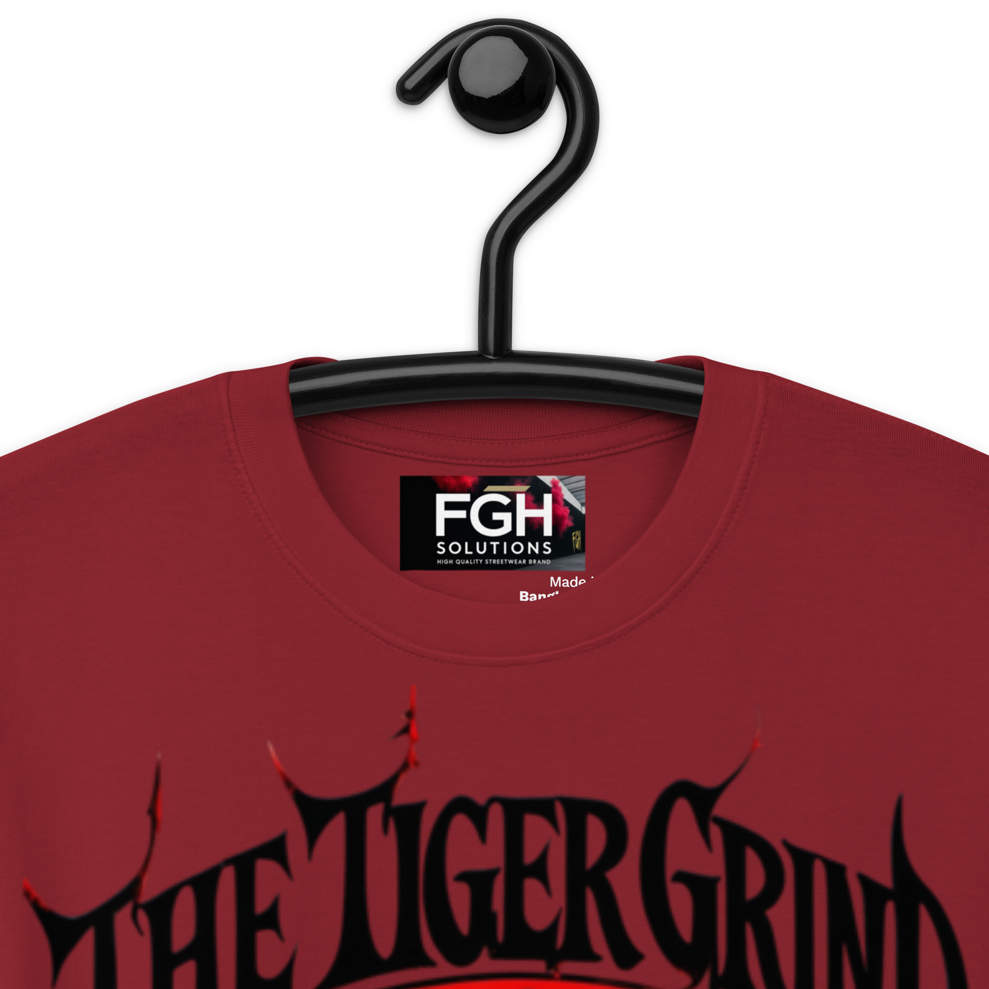 "Tiger Grind Premium Cotton T-Shirt in Brick Red - Graffiti Tiger Power Design"