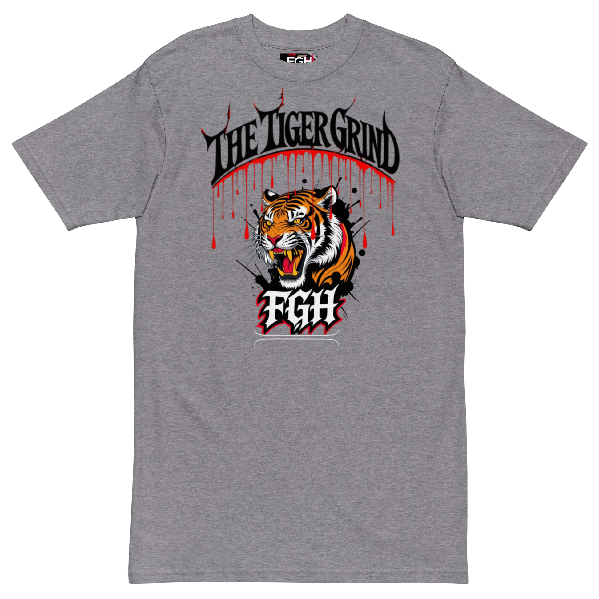 "Tiger Grind Premium Cotton T-Shirt in Brick Red - Graffiti Tiger Power Design"