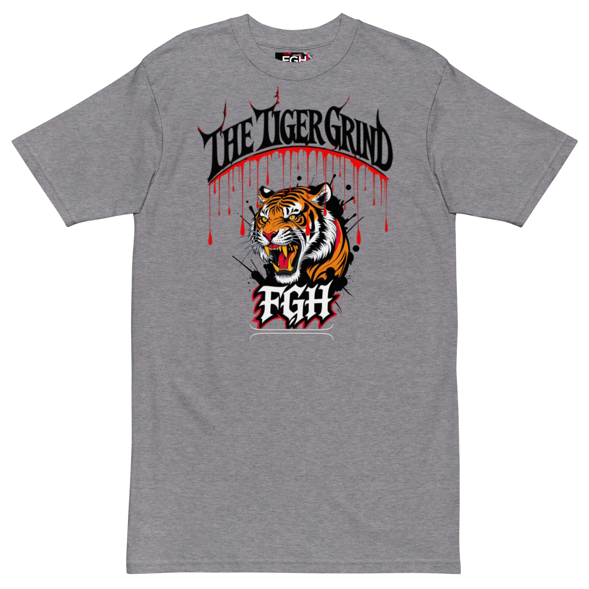 "Tiger Grind Premium Cotton T-Shirt in Brick Red - Graffiti Tiger Power Design"