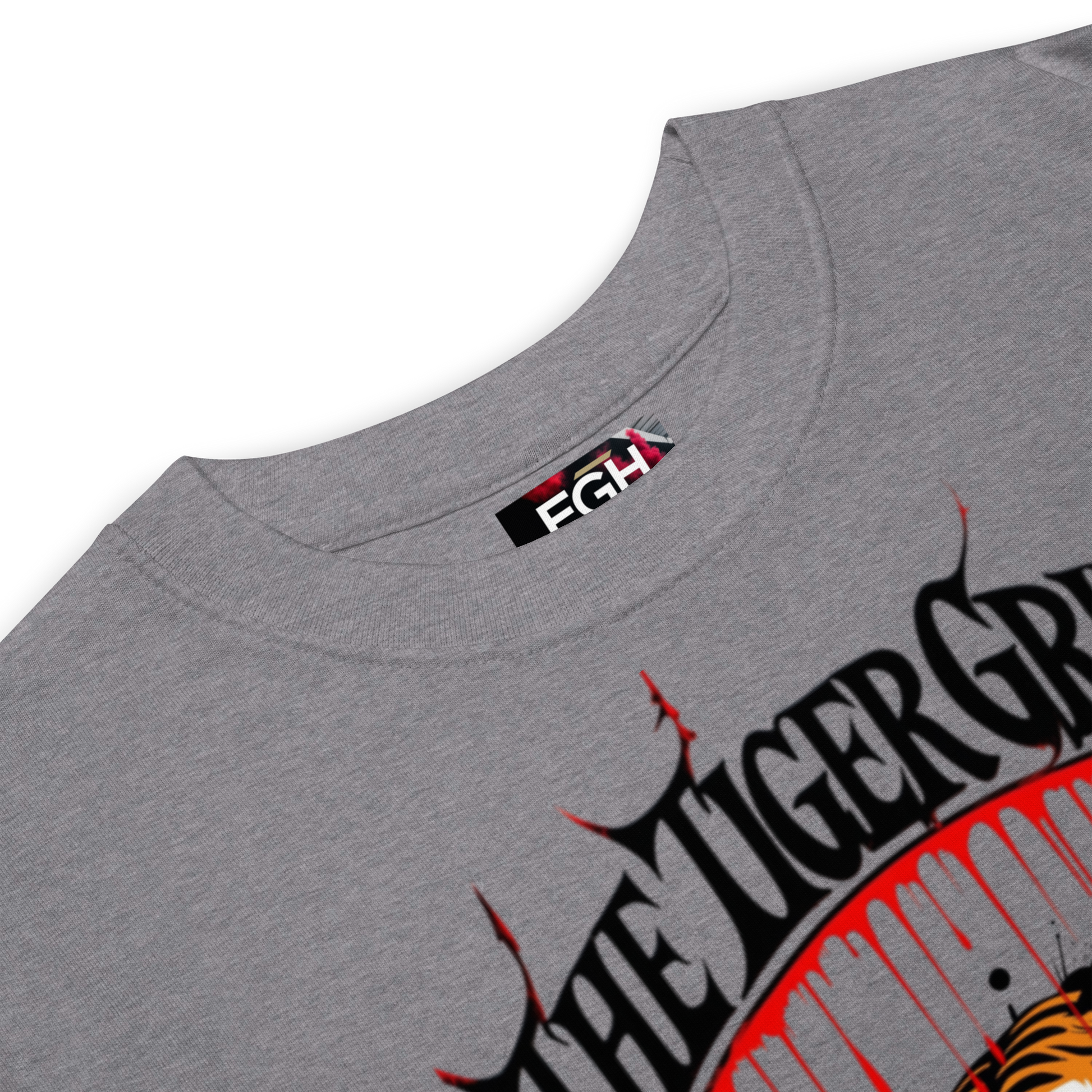 "Tiger Grind Premium Cotton T-Shirt in Brick Red - Graffiti Tiger Power Design"