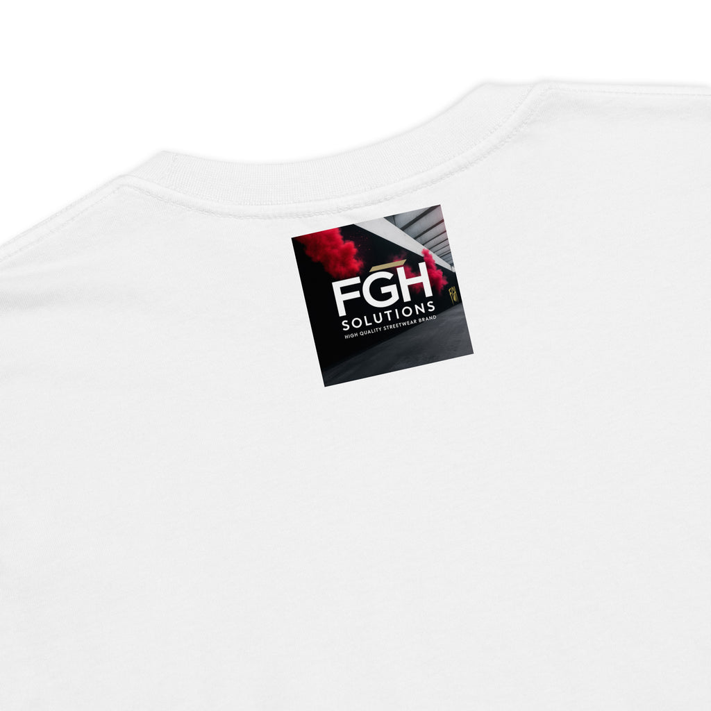 White heavyweight t-shirt with embroidered “No Days Off” front design and detailed wolf head embroidery on the back, displayed flat for streetwear collection

