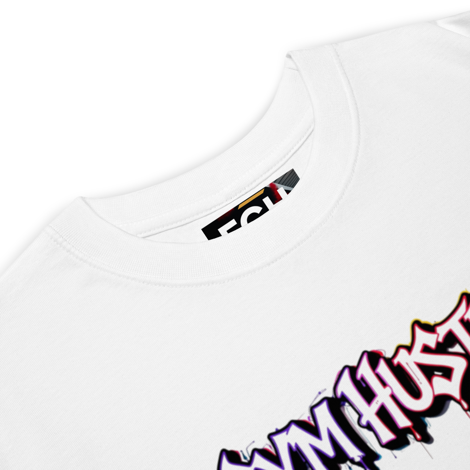 90s Muscle Sport – Gym Hustler heavyweight cotton t-shirt with neon graffiti lettering and Power Ranger hatching artwork, premium streetwear for training and lifestyle