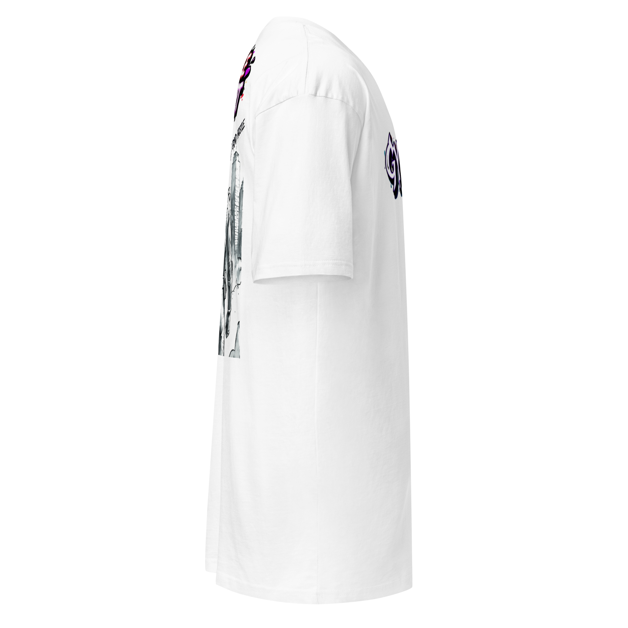 90s Muscle Sport – Gym Hustler heavyweight cotton t-shirt with neon graffiti lettering and Power Ranger hatching artwork, premium streetwear for training and lifestyle