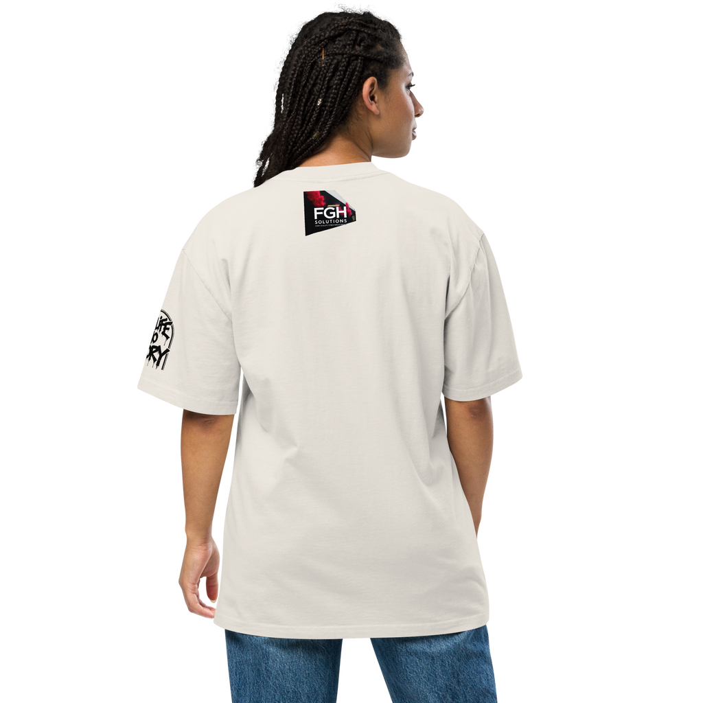 Oversized faded streetwear T-shirt with bold graffiti text “No Life No Story” printed on heavyweight cotton – urban unisex design by FGH Collective
