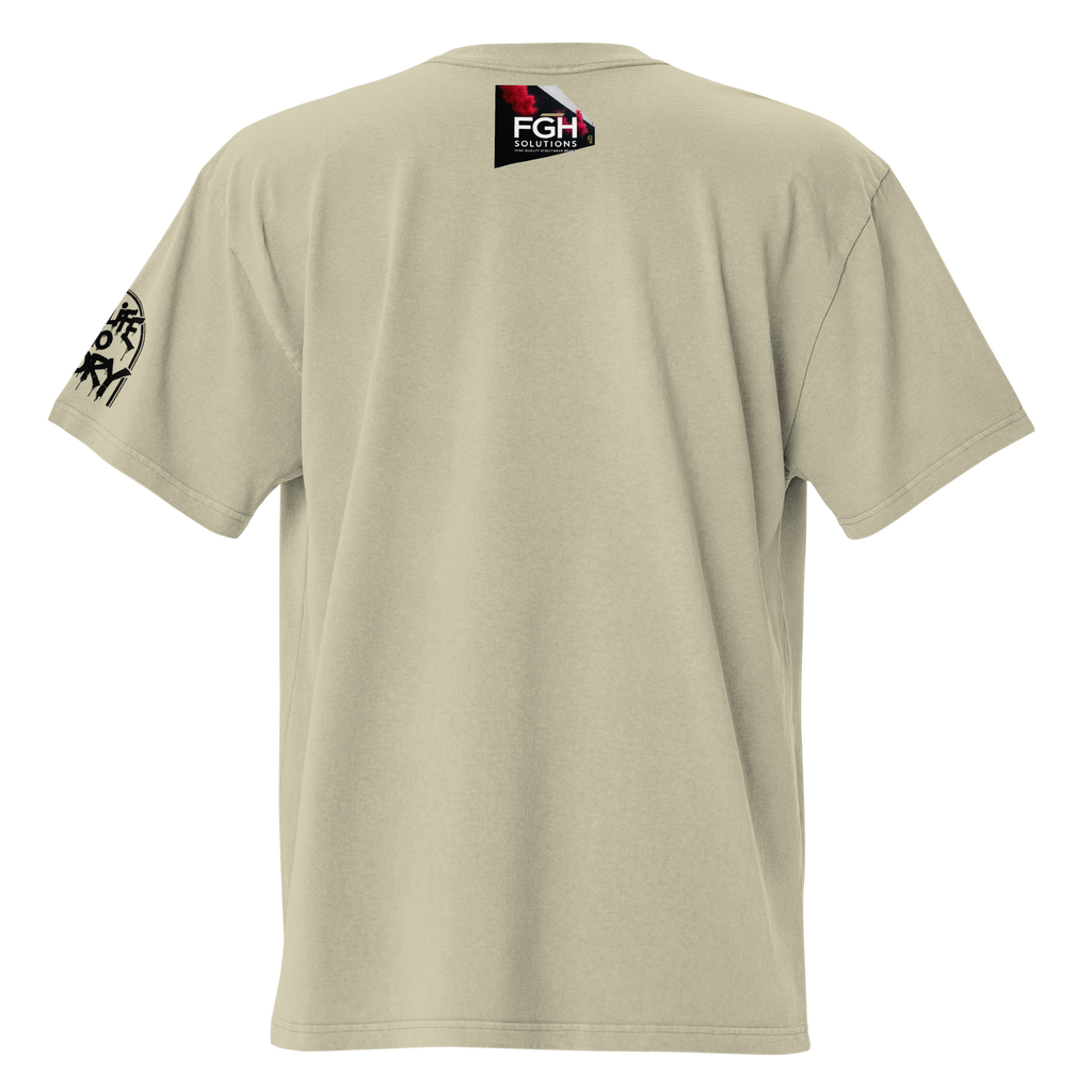 Oversized faded streetwear T-shirt with bold graffiti text “No Life No Story” printed on heavyweight cotton – urban unisex design by FGH Collective
